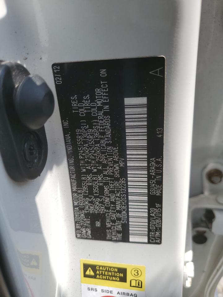 2012 Toyota Highlander Limited VIN: 5TDDK3EH2CS132285 Lot: 64886494