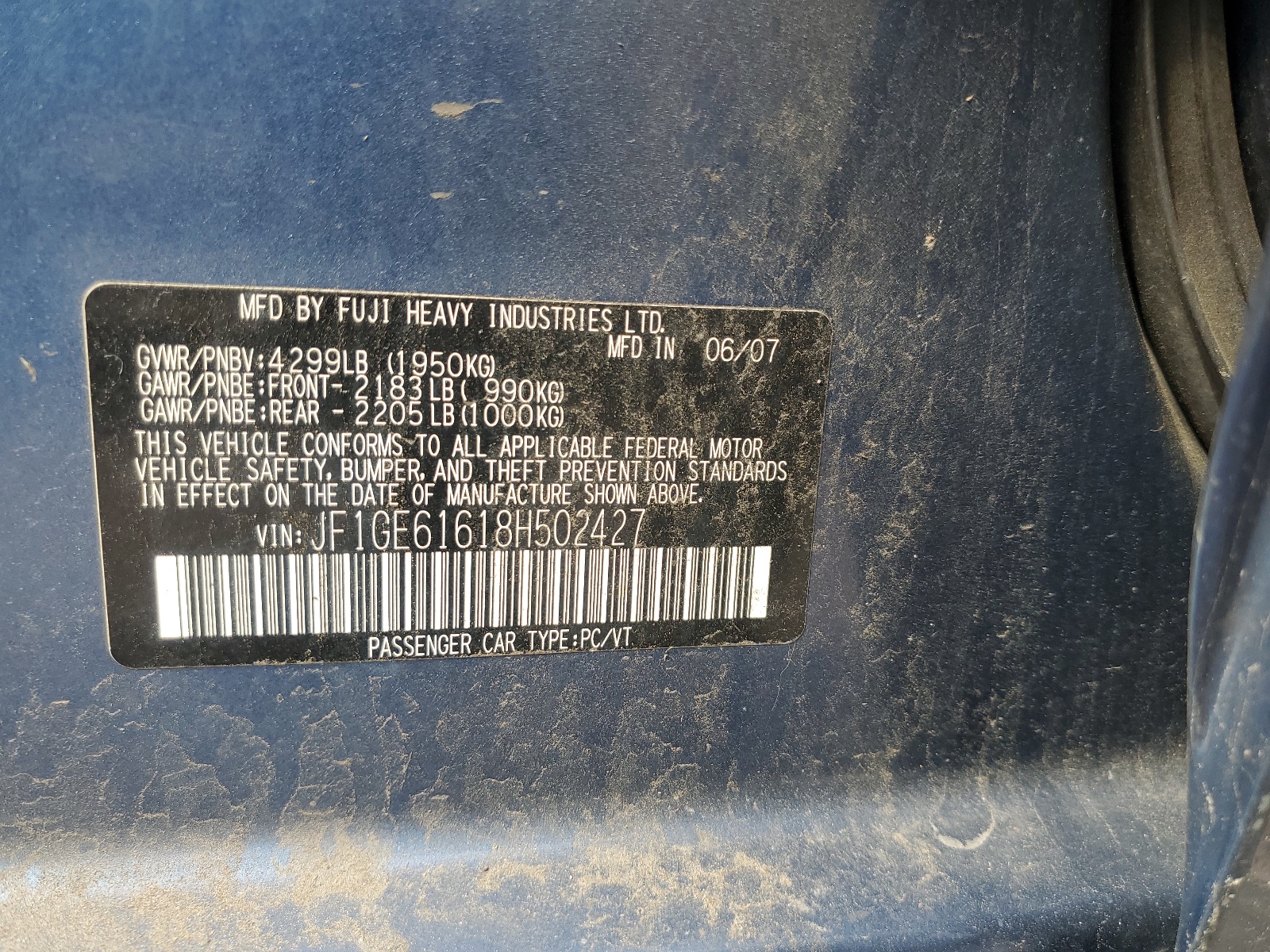 JF1GE61618H502427 2008 Subaru Impreza 2.5I