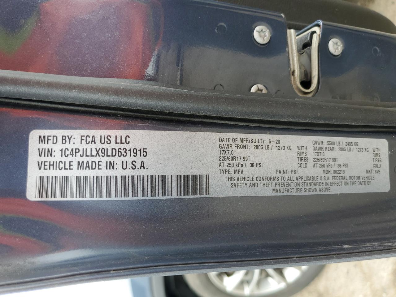 2020 Jeep Cherokee Latitude Plus VIN: 1C4PJLLX9LD631915 Lot: 62419854