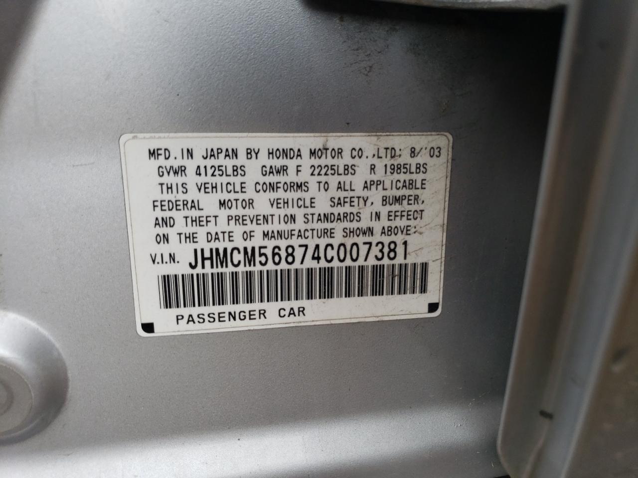 2004 Honda Accord Ex VIN: JHMCM56874C007381 Lot: 61321114