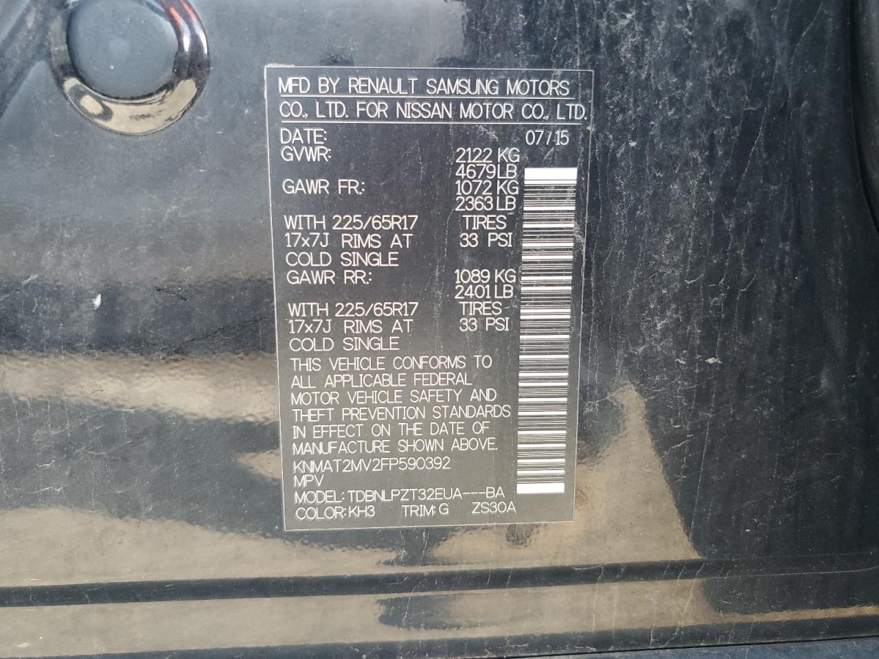 2015 Nissan Rogue S VIN: KNMAT2MV2FP590392 Lot: 64800084