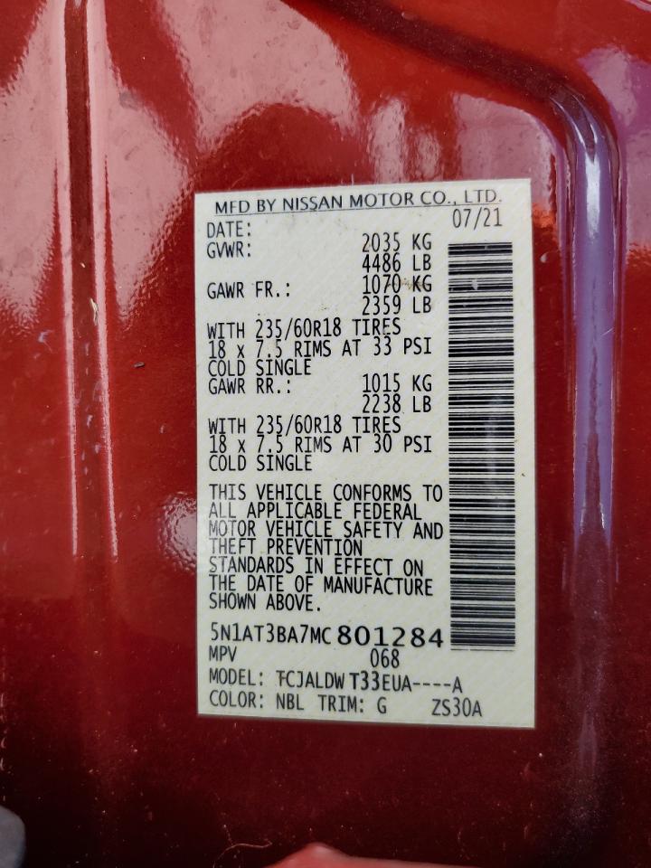 2021 Nissan Rogue Sv VIN: 5N1AT3BA7MC801284 Lot: 64767614