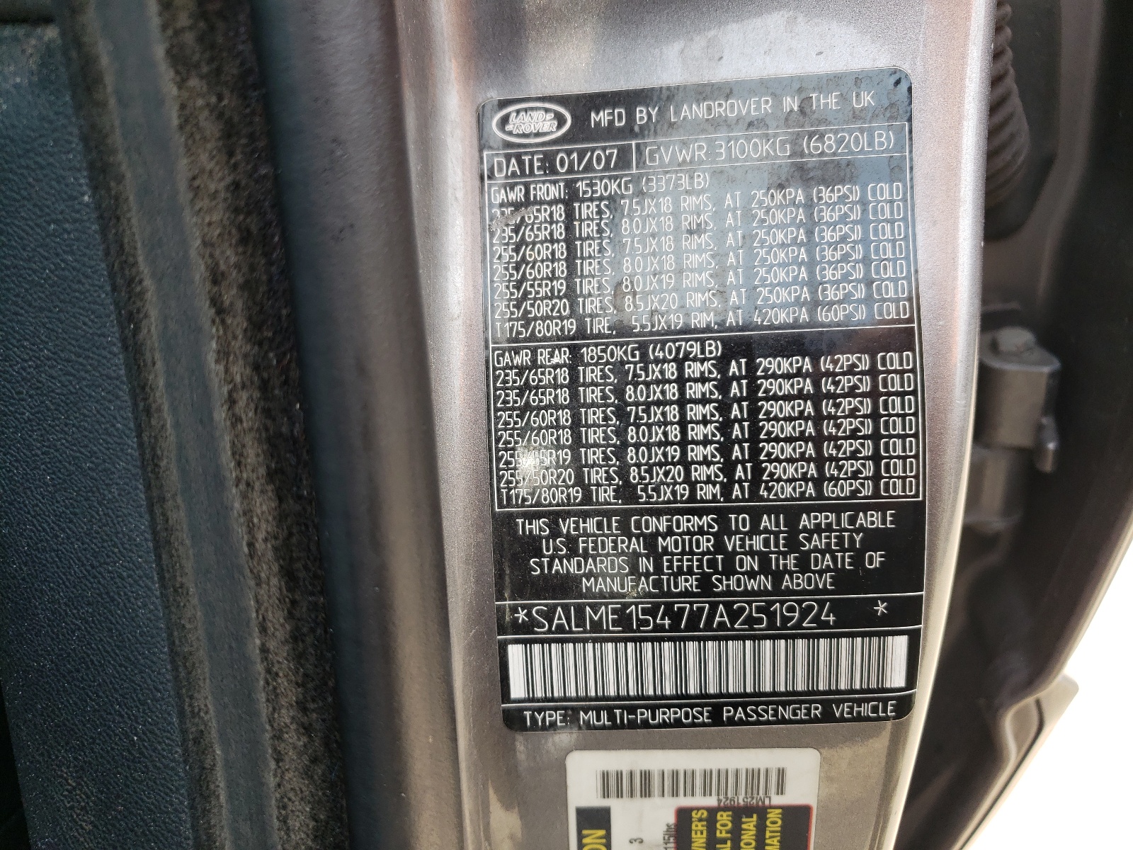 SALME15477A251924 2007 Land Rover Range Rover Hse