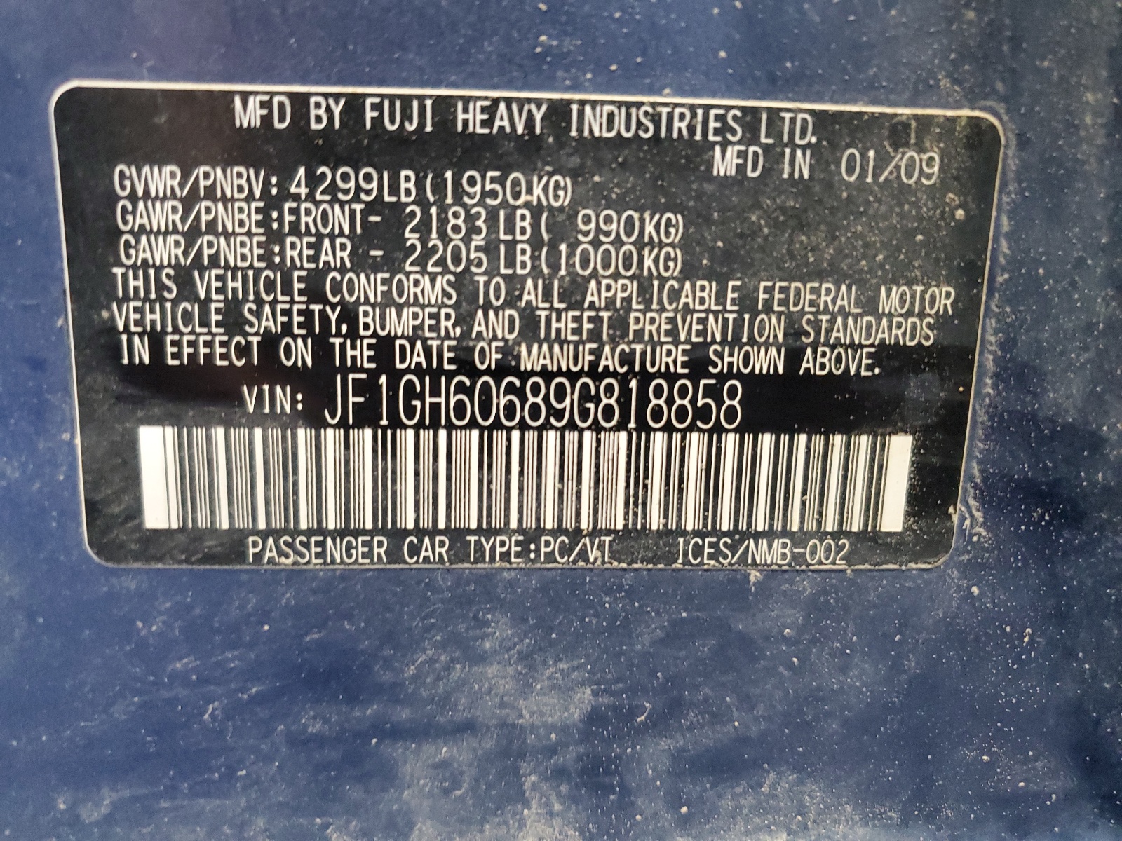 JF1GH60689G818858 2009 Subaru Impreza 2.5I Premium