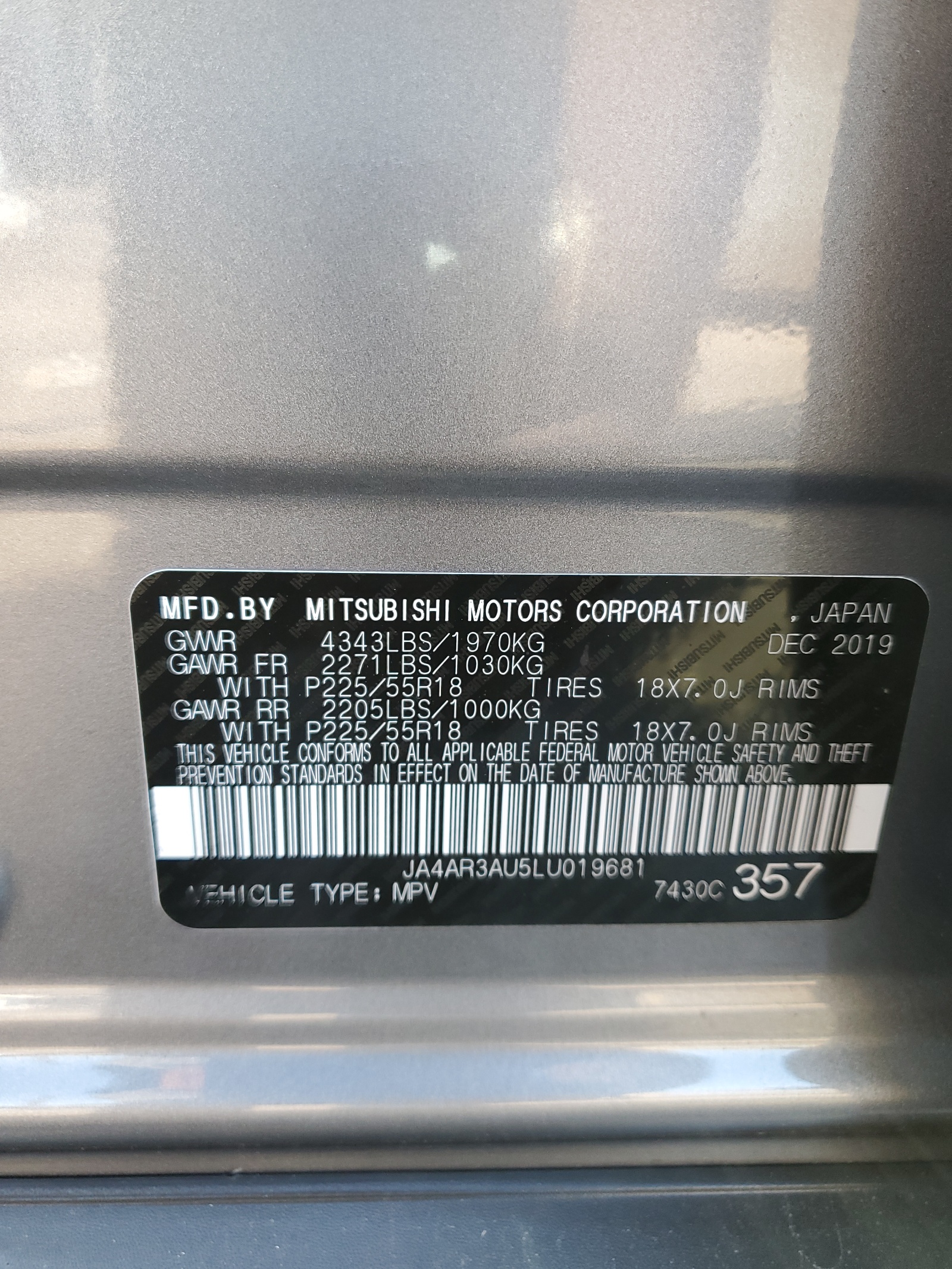 JA4AR3AU5LU019681 2020 Mitsubishi Outlander Sport Es