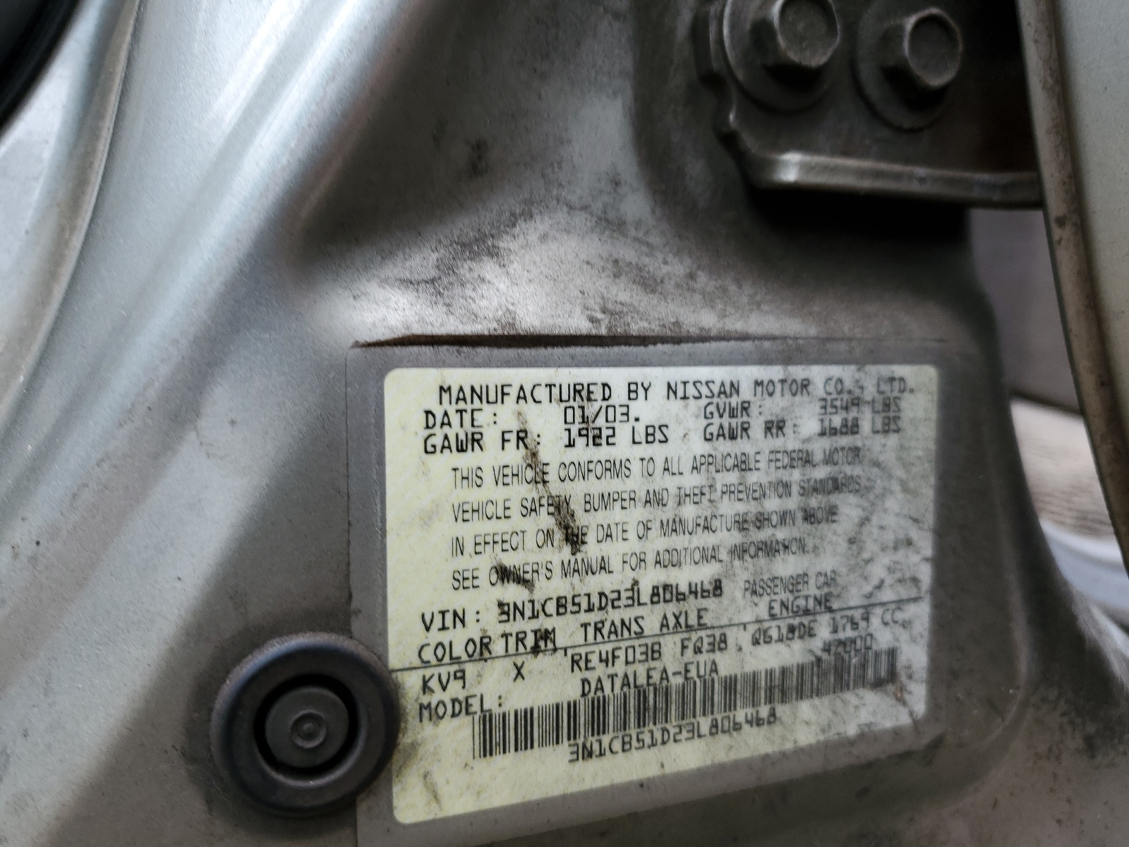 3N1CB51D23L806468 2003 Nissan Sentra Xe