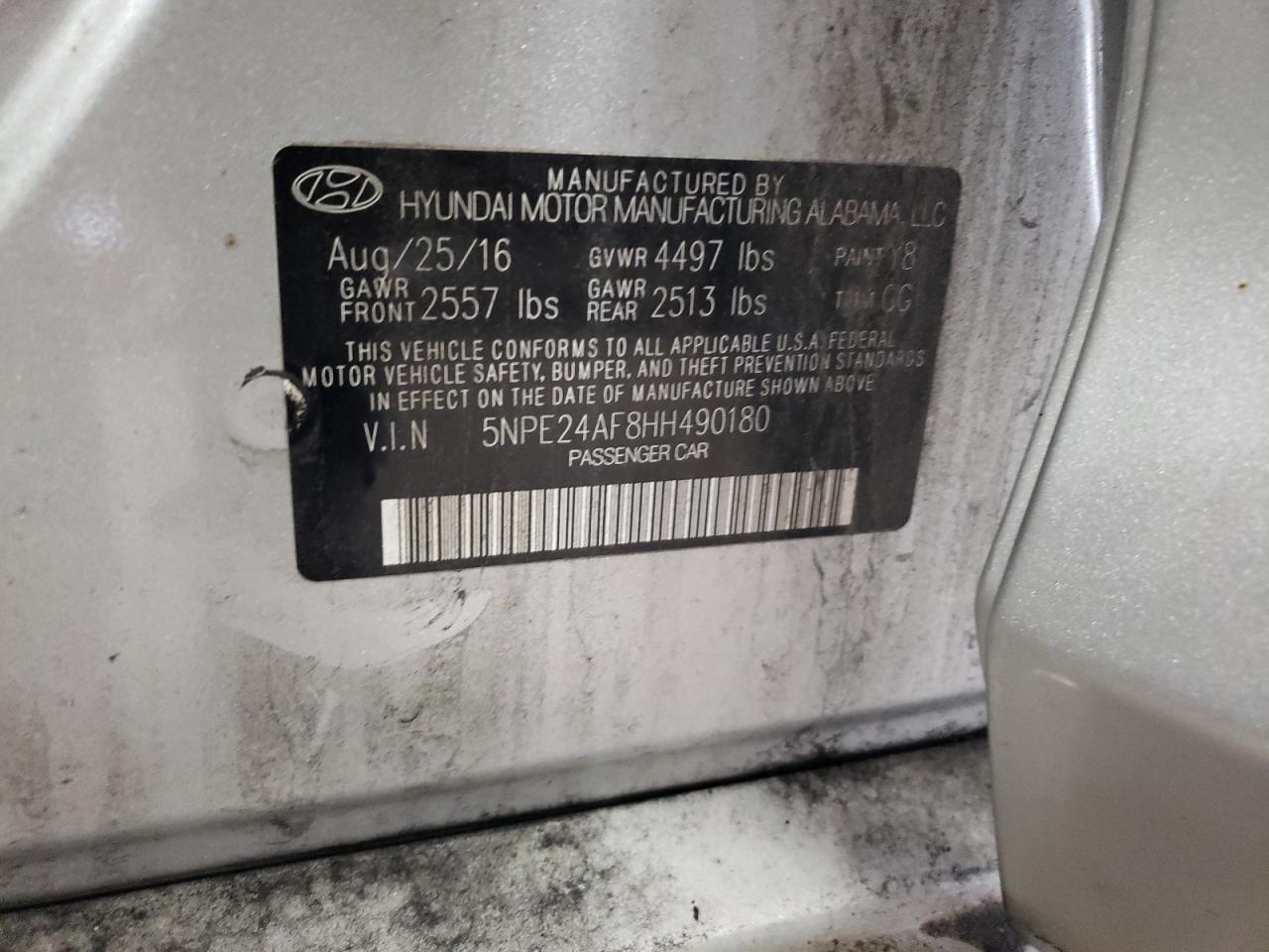 2017 Hyundai Sonata Se VIN: 5NPE24AF8HH490180 Lot: 64018304