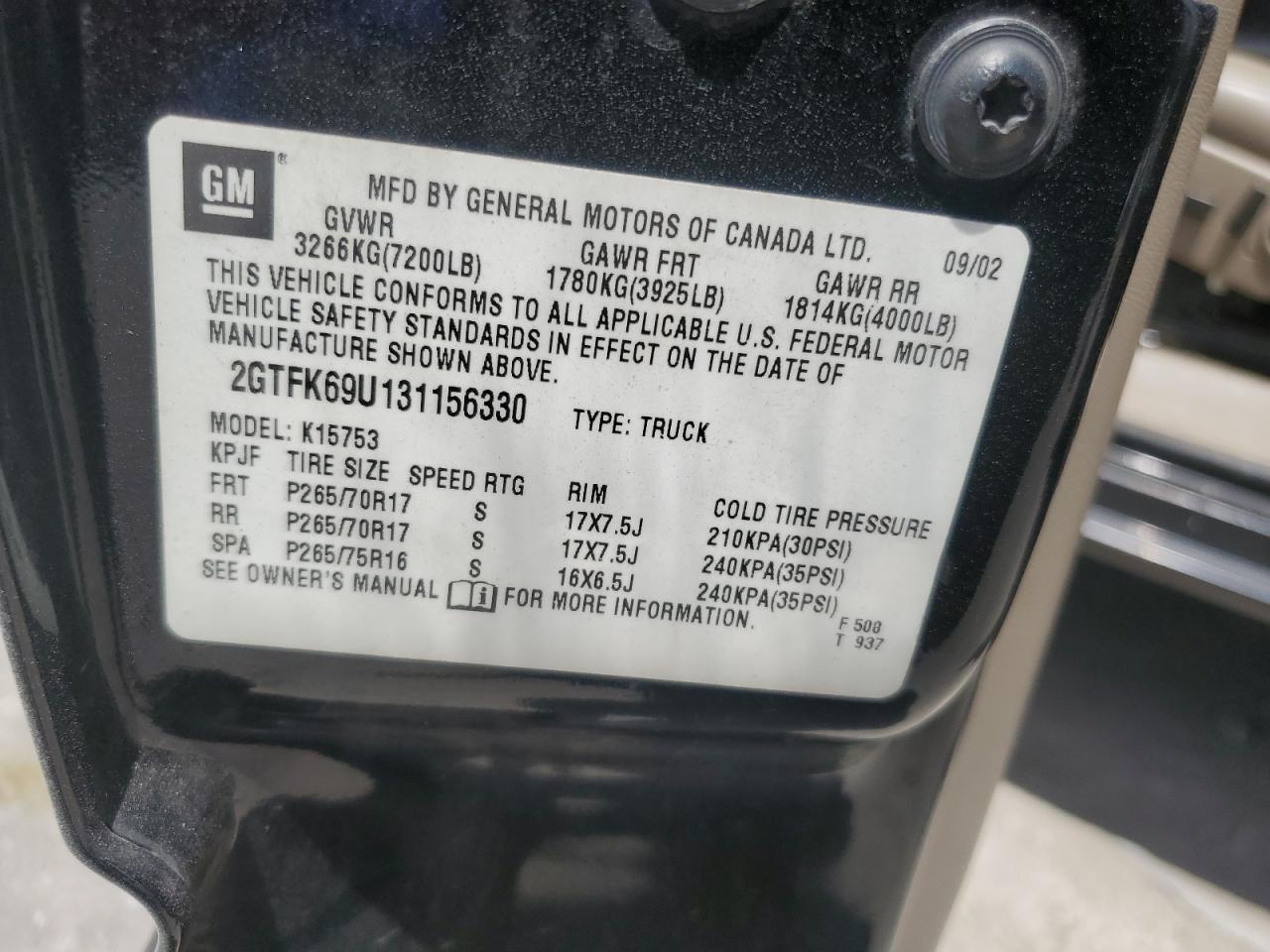 2003 GMC Sierra K1500 Denali VIN: 2GTFK69U131156330 Lot: 62427424