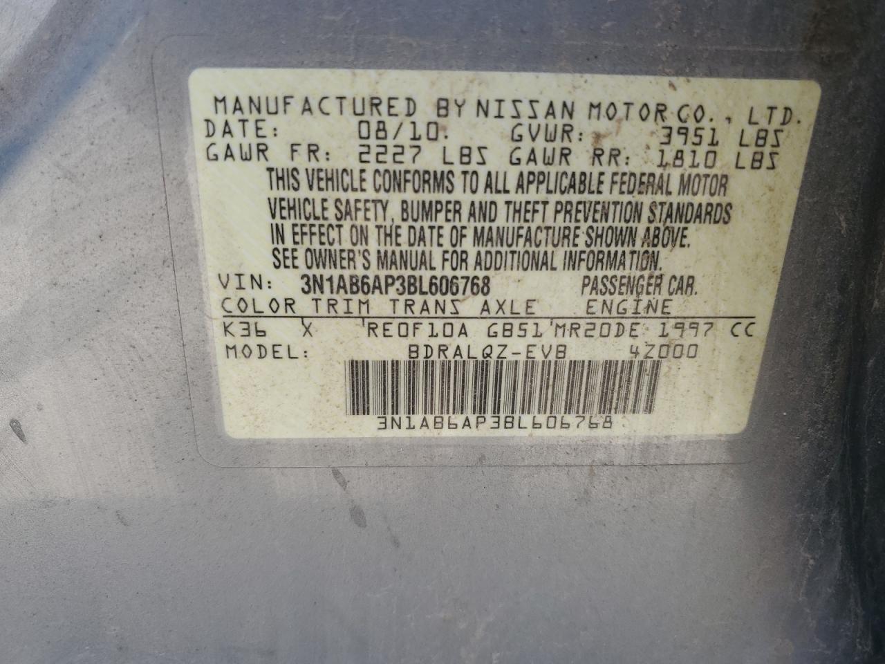 2011 Nissan Sentra 2.0 VIN: 3N1AB6AP3BL606768 Lot: 64445634