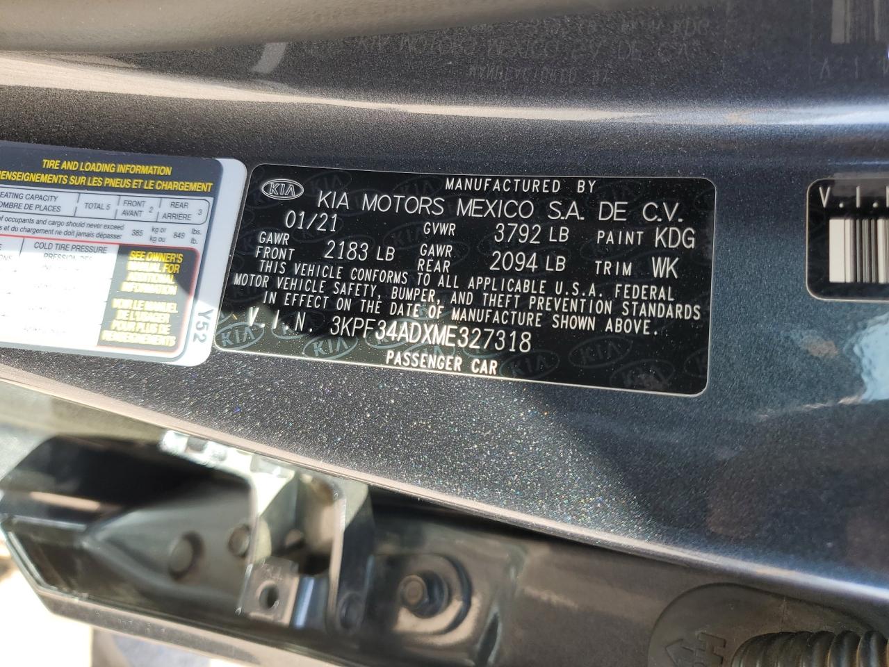 2021 Kia Forte Gt Line VIN: 3KPF34ADXME327318 Lot: 63277514