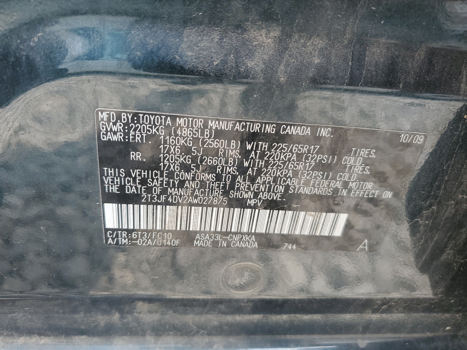 2T3JF4DV2AW027875 2010 Toyota Rav4