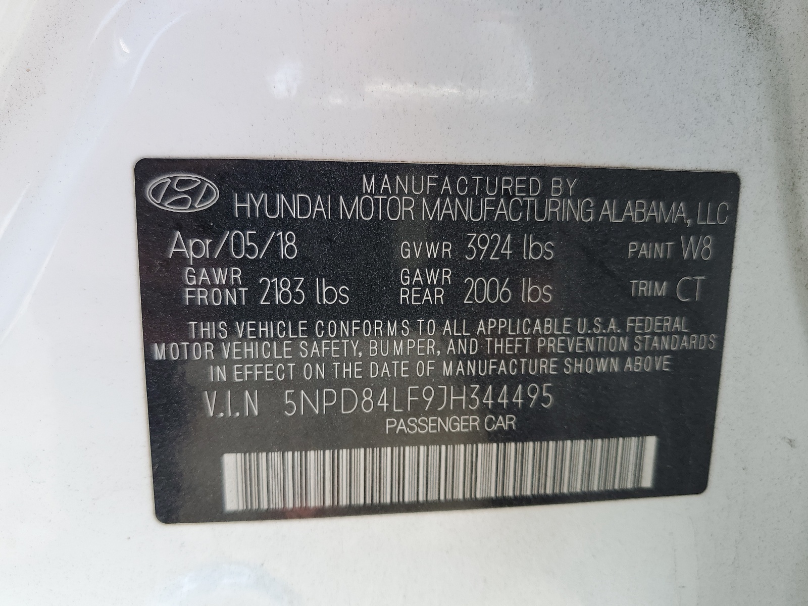 5NPD84LF9JH344495 2018 Hyundai Elantra Sel
