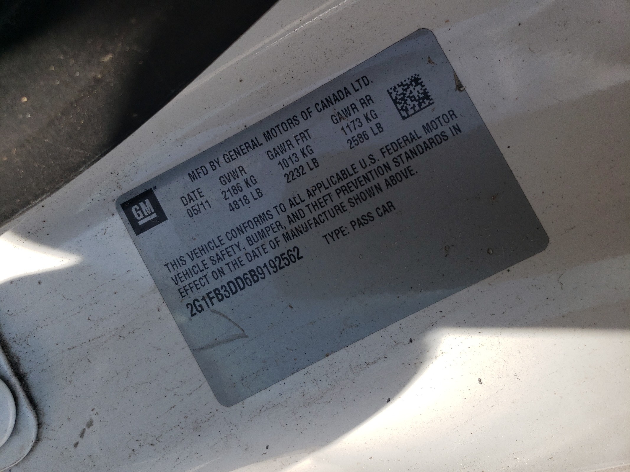 2G1FB3DD6B9192562 2011 Chevrolet Camaro Lt