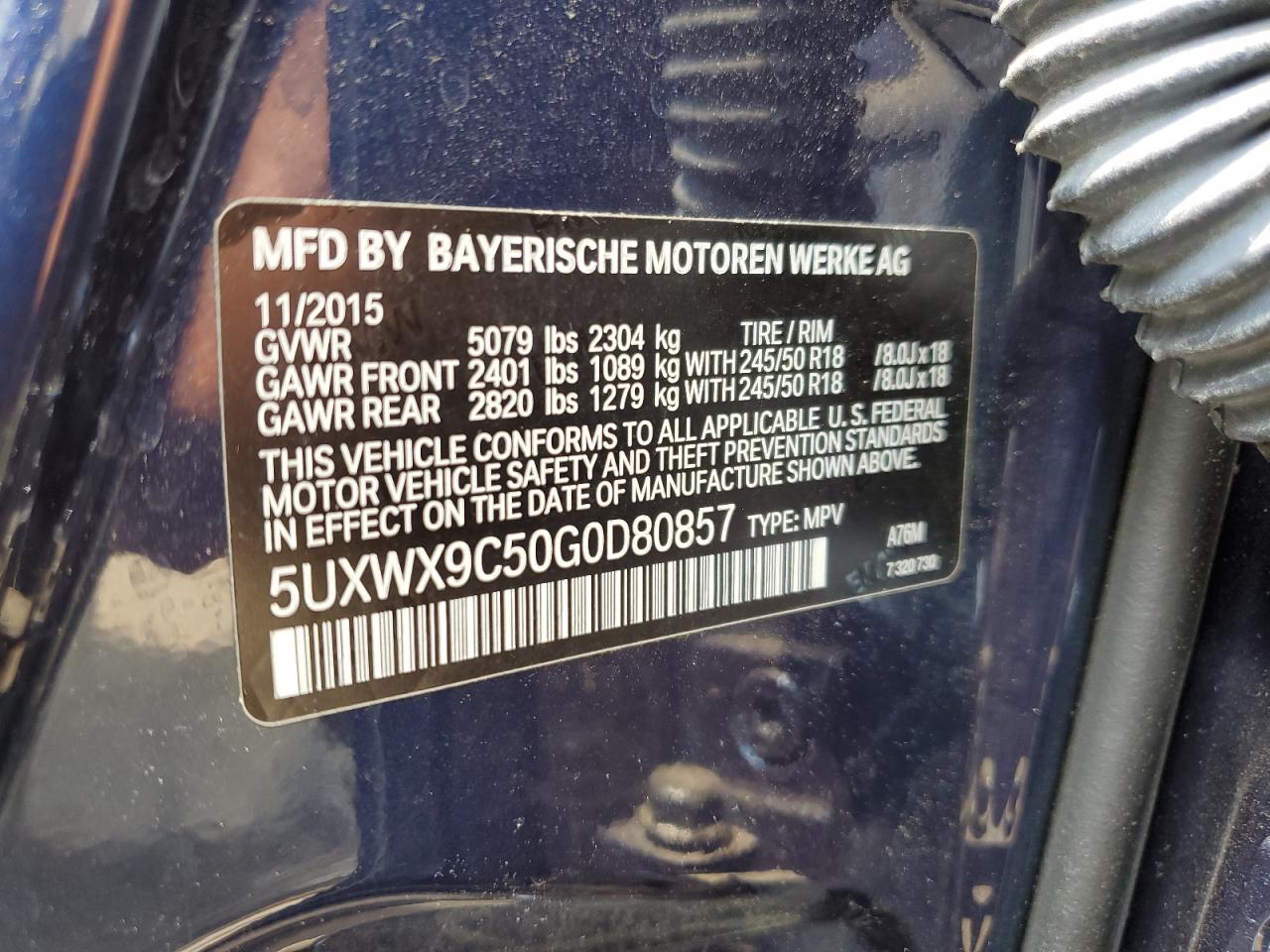 2016 BMW X3 xDrive28I VIN: 5UXWX9C50G0D80857 Lot: 64348544