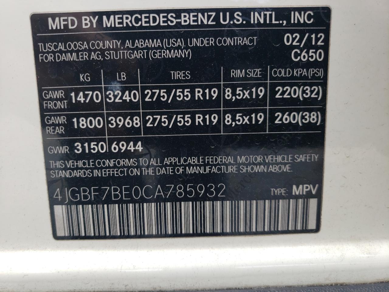 2012 Mercedes-Benz Gl 450 4Matic VIN: 4JGBF7BE0CA785932 Lot: 64123084