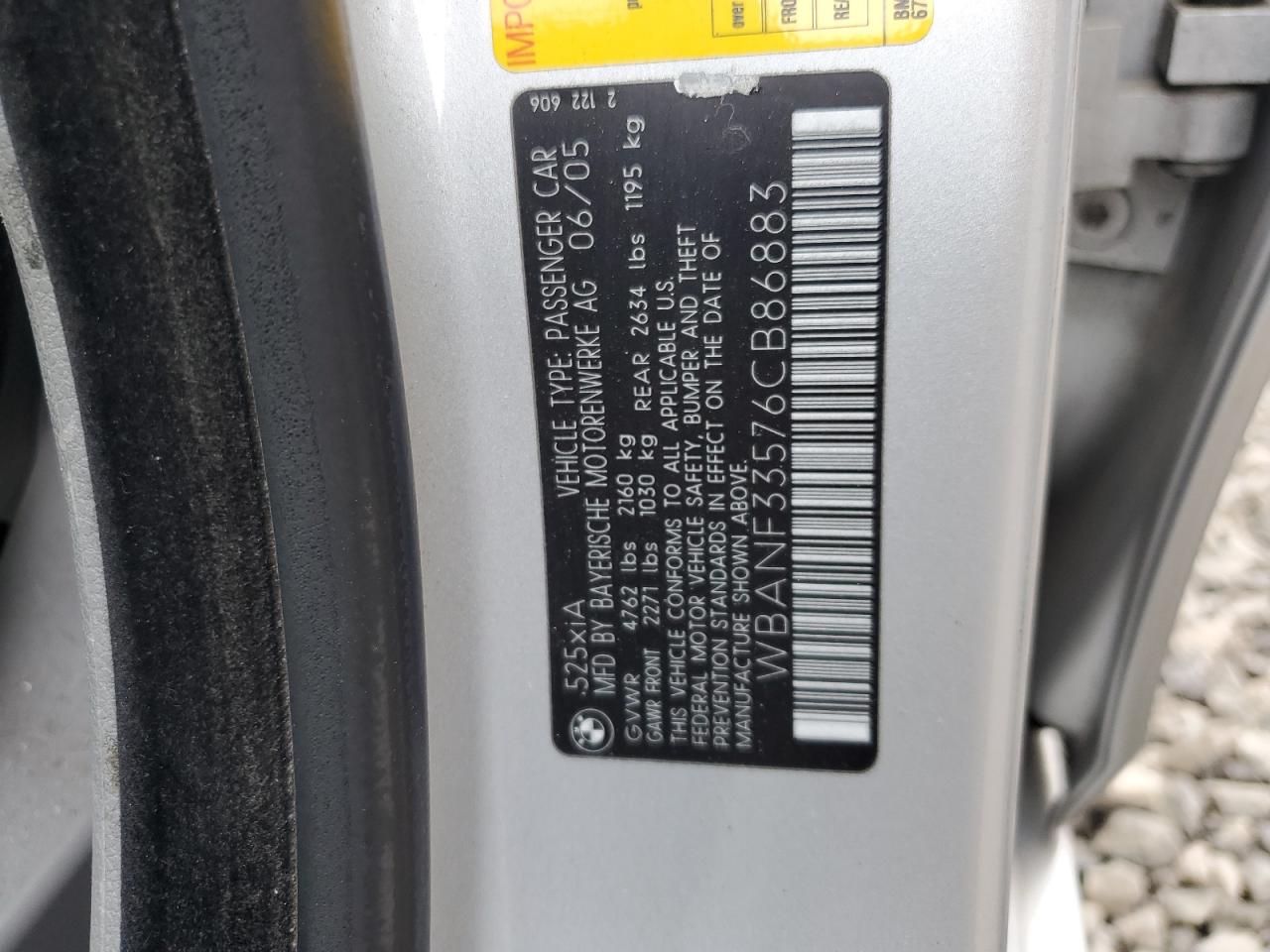 2006 BMW 525 Xi VIN: WBANF33576CB86883 Lot: 63839214