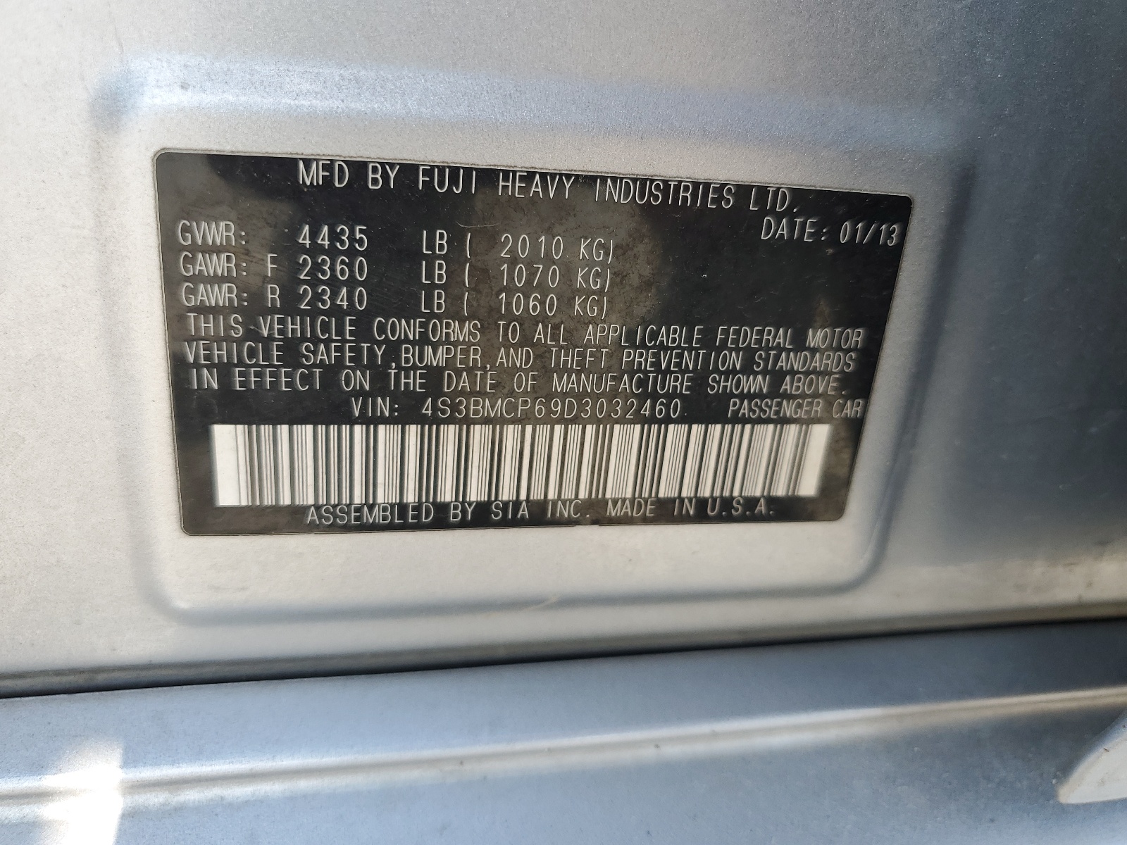 4S3BMCP69D3032460 2013 Subaru Legacy 2.5I Limited