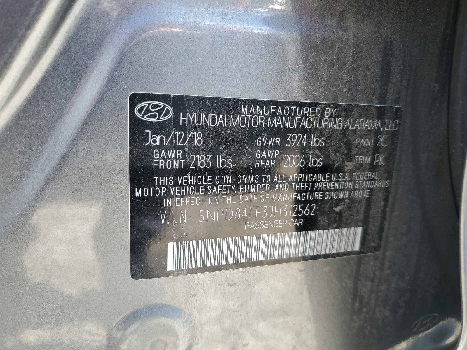 5NPD84LF3JH312562 2018 Hyundai Elantra Sel