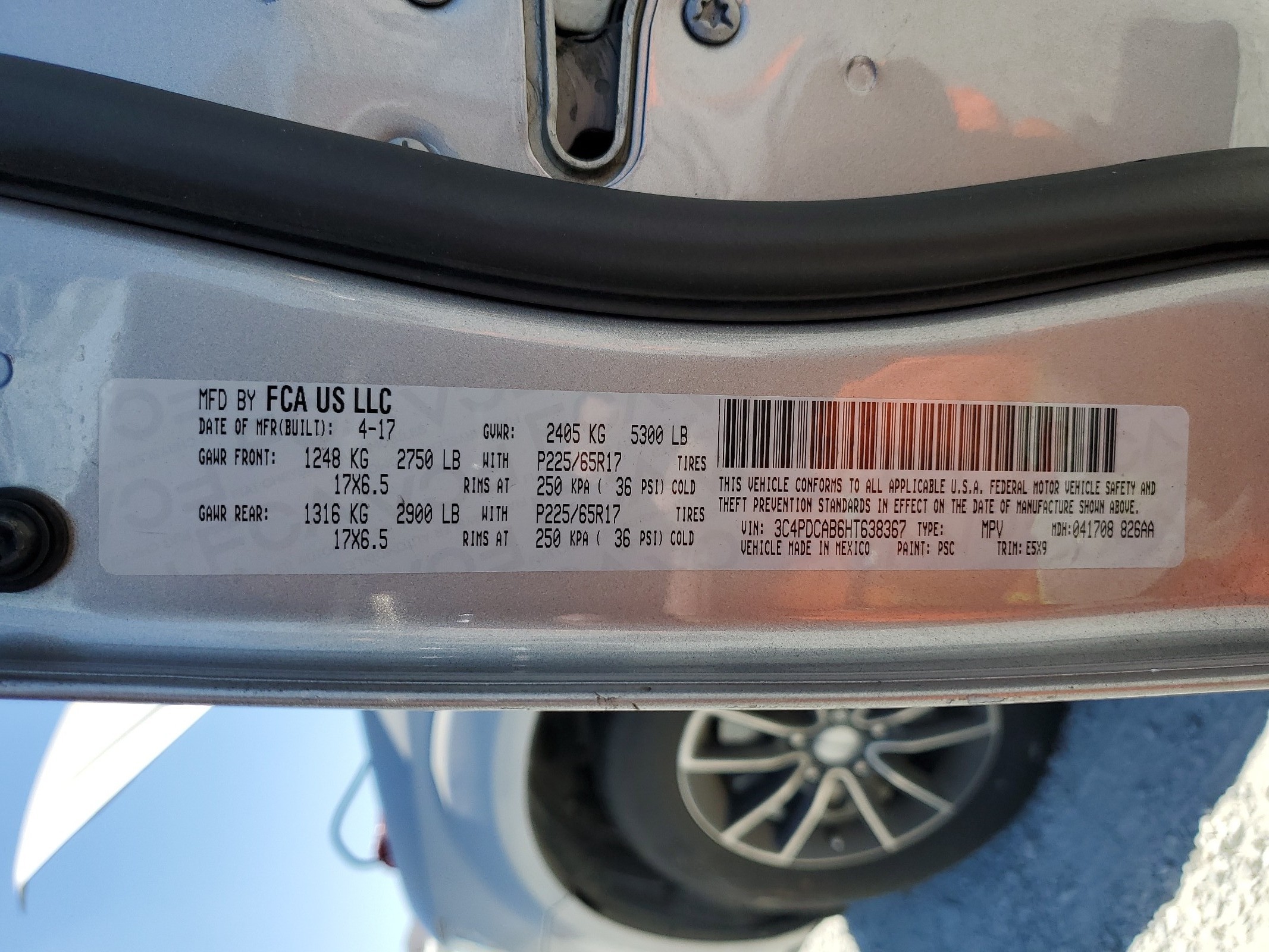 3C4PDCAB6HT638367 2017 Dodge Journey Se