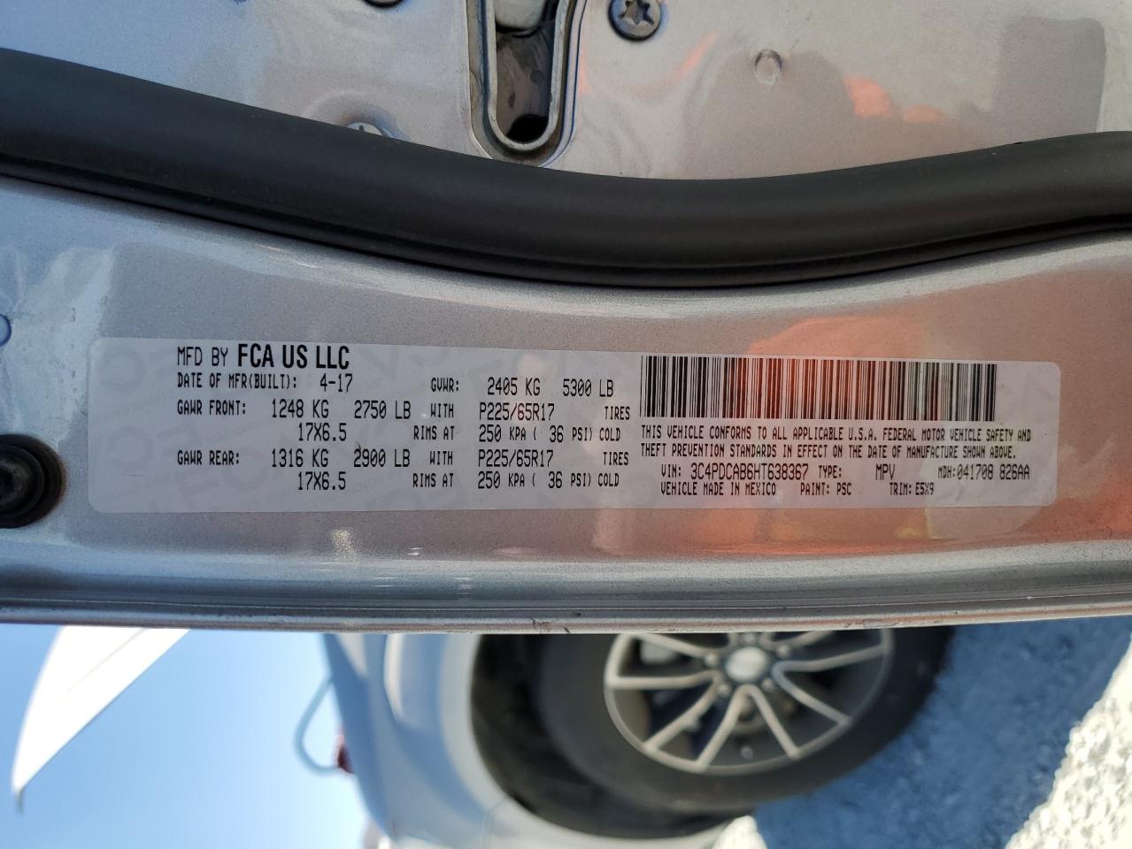 2017 Dodge Journey Se VIN: 3C4PDCAB6HT638367 Lot: 64154934