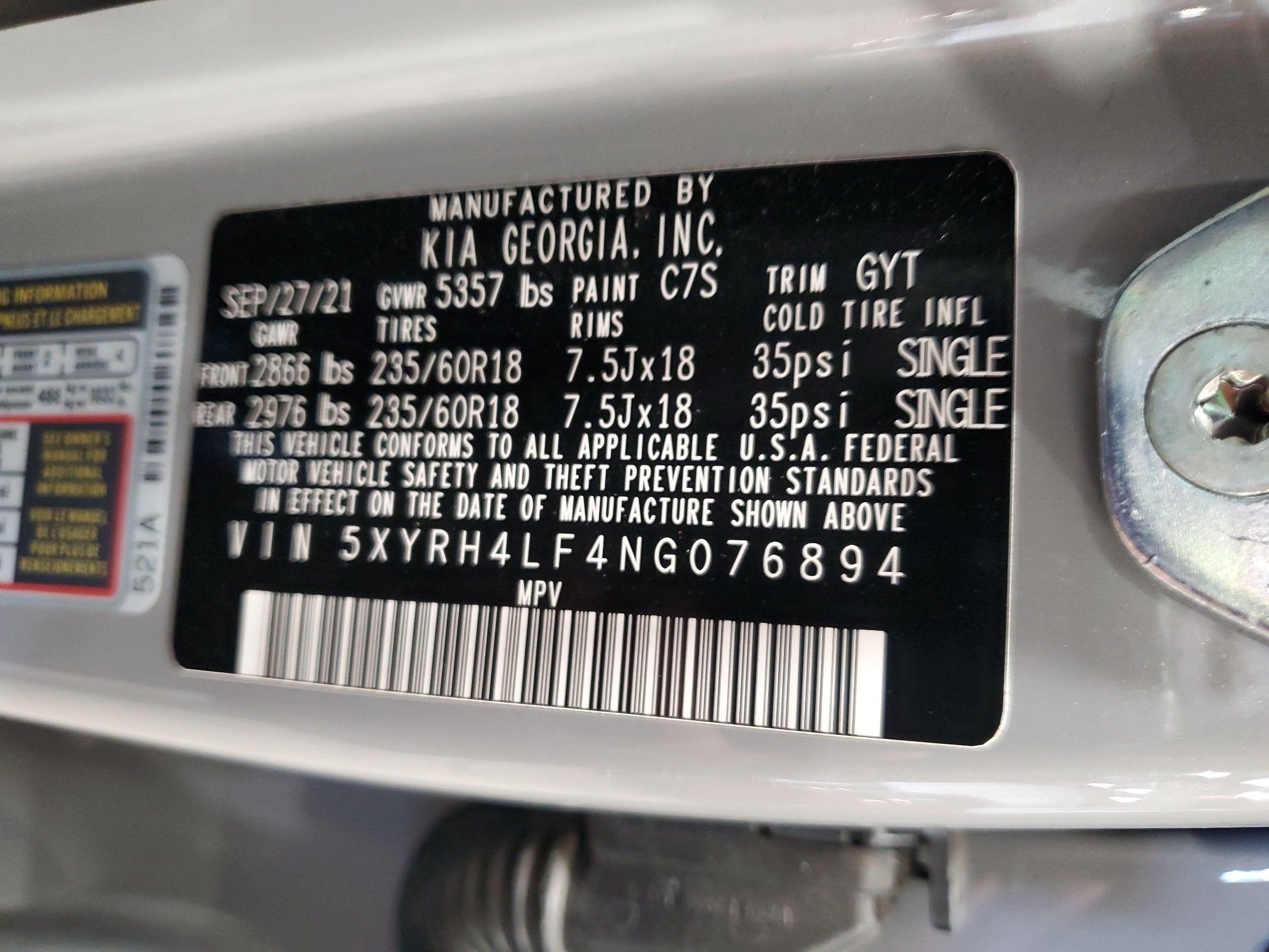 5XYRH4LF4NG076894 2022 Kia Sorento Ex