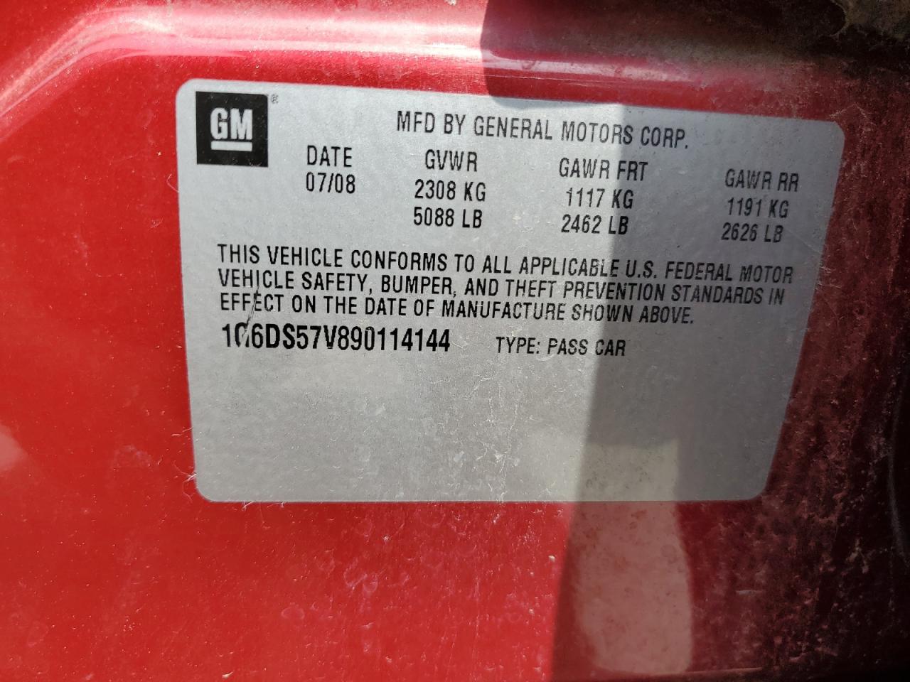 2009 Cadillac Cts Hi Feature V6 VIN: 1G6DS57V890114144 Lot: 65044264