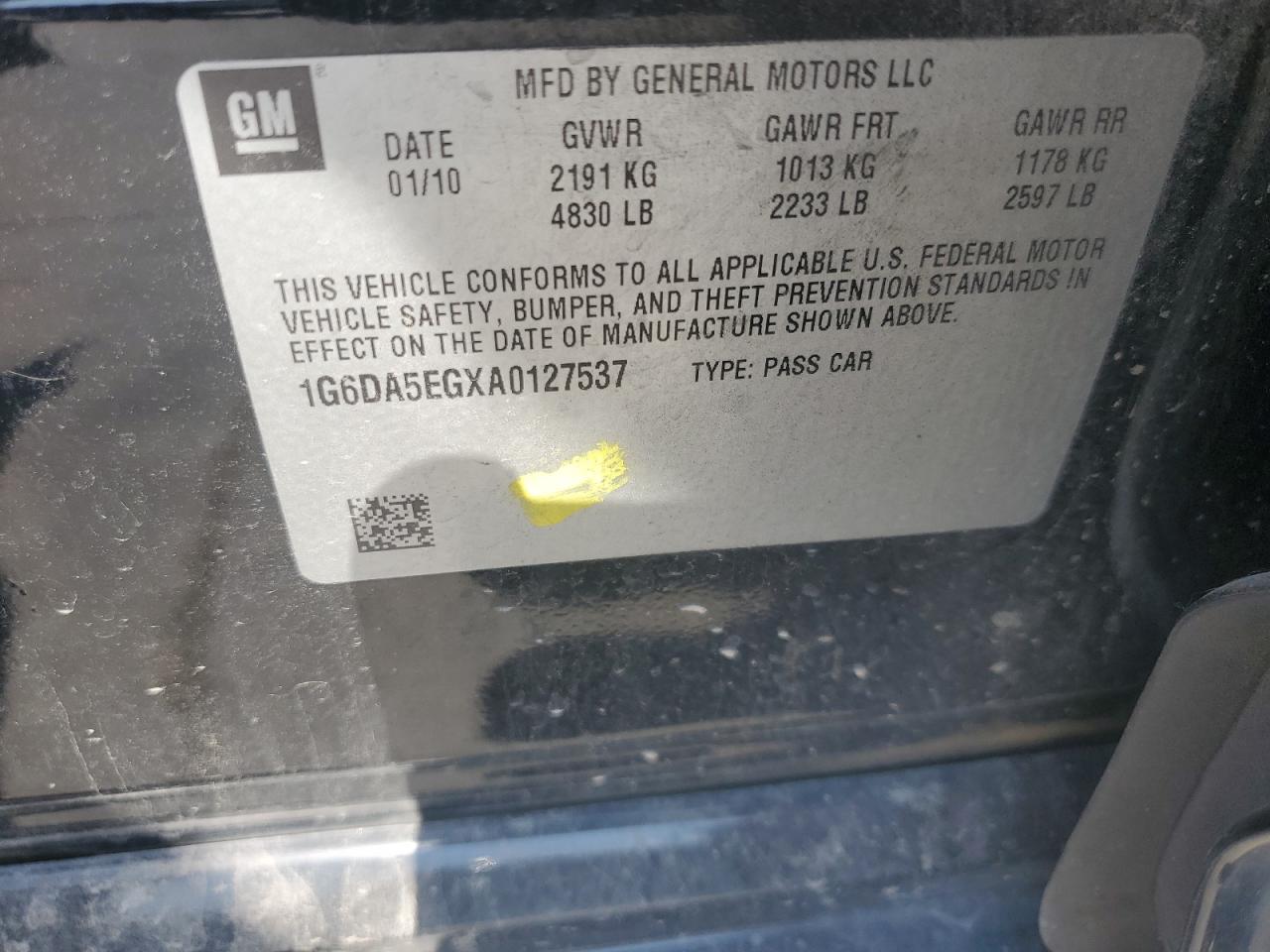 2010 Cadillac Cts VIN: 1G6DA5EGXA0127537 Lot: 62682154