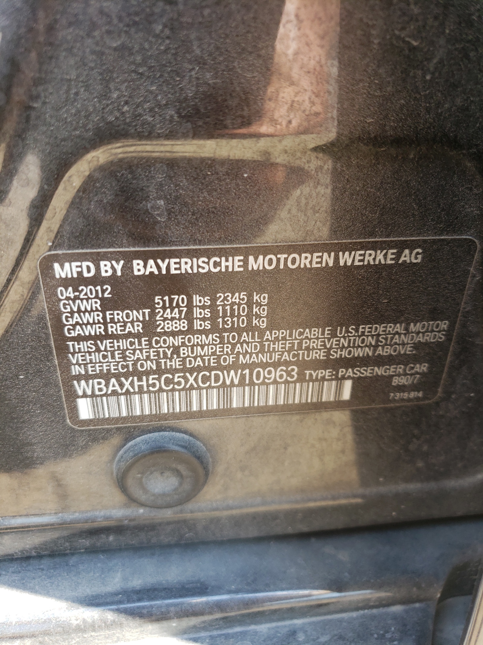 WBAXH5C5XCDW10963 2012 BMW 528 Xi