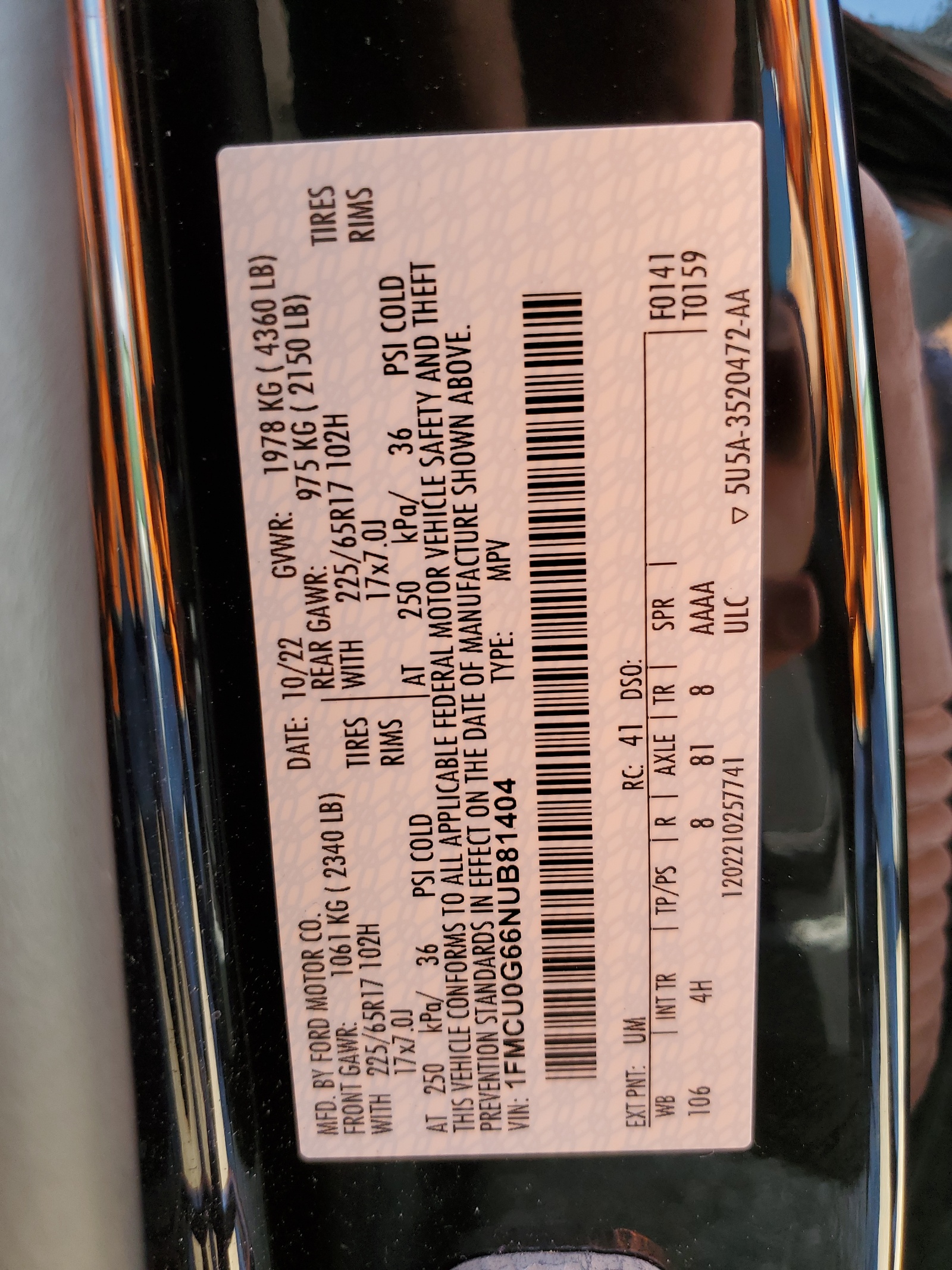 1FMCU0G66NUB81404 2022 Ford Escape Se