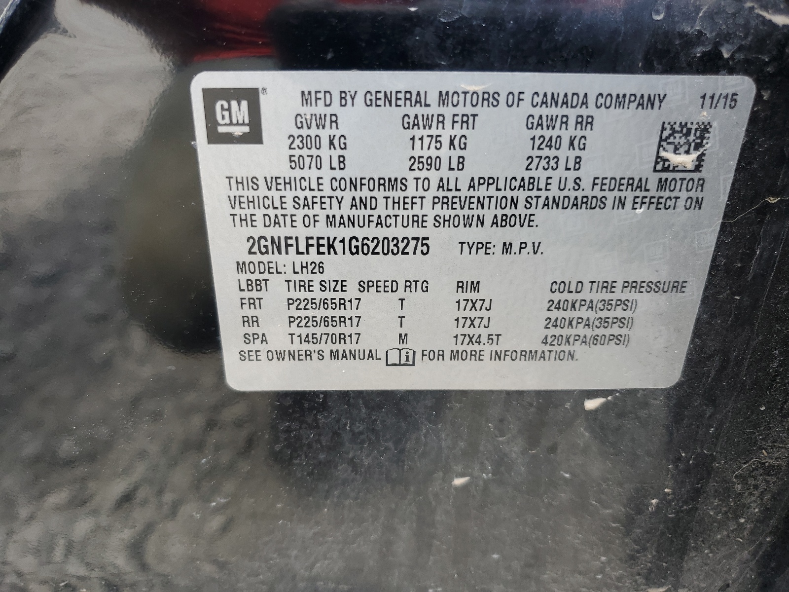 2GNFLFEK1G6203275 2016 Chevrolet Equinox Lt