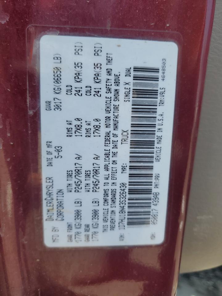 2003 Dodge Ram 1500 St VIN: 1D7HU18N43S326430 Lot: 62897314