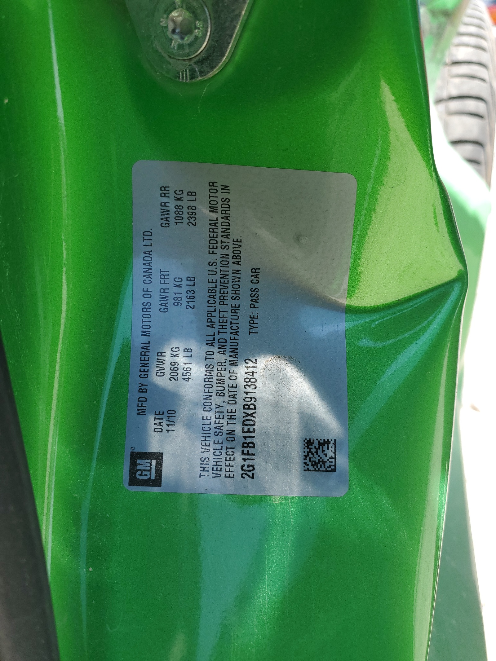 2G1FB1EDXB9138412 2011 Chevrolet Camaro Lt