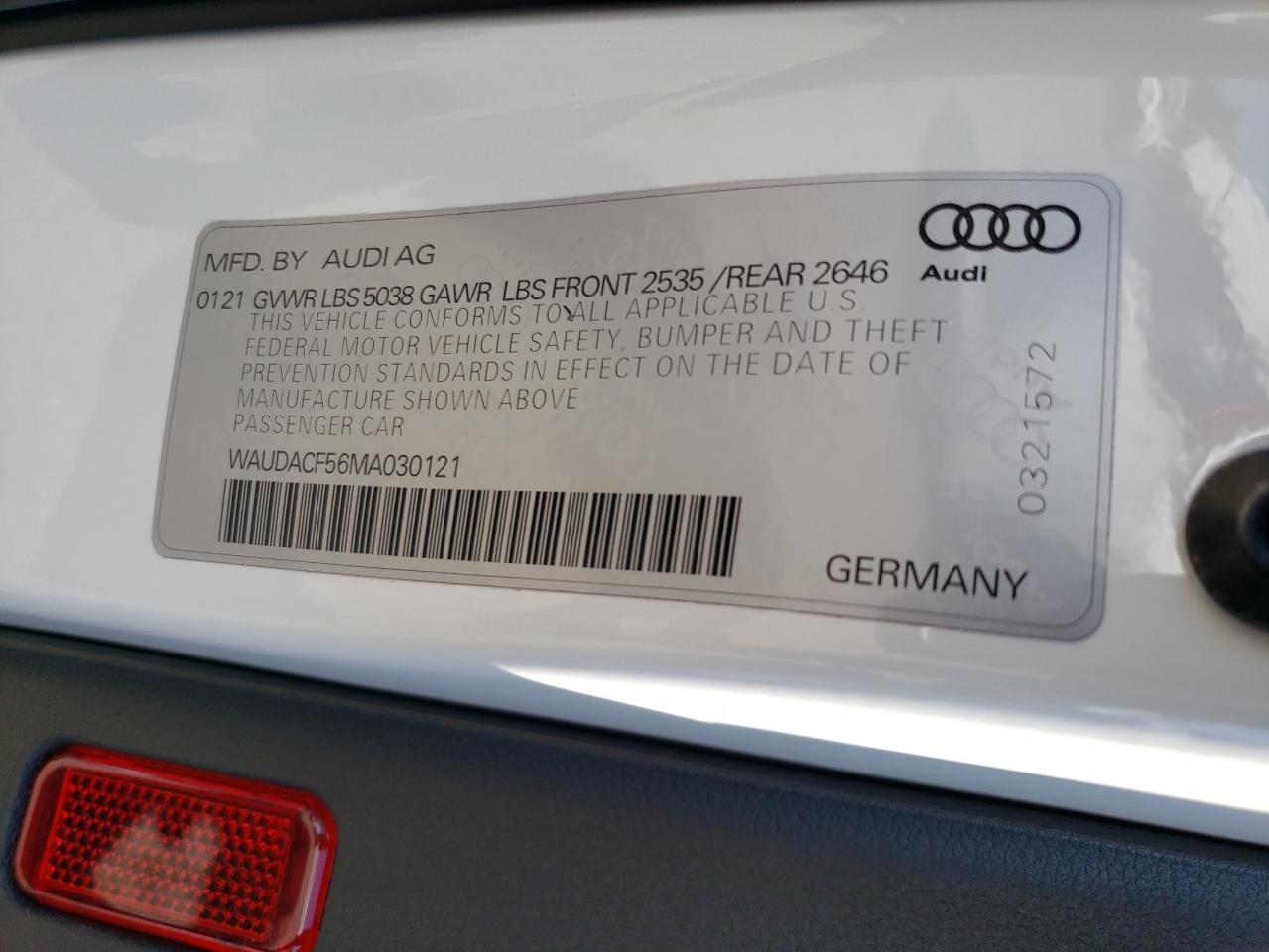 2021 Audi A5 Premium 45 VIN: WAUDACF56MA030121 Lot: 64034604