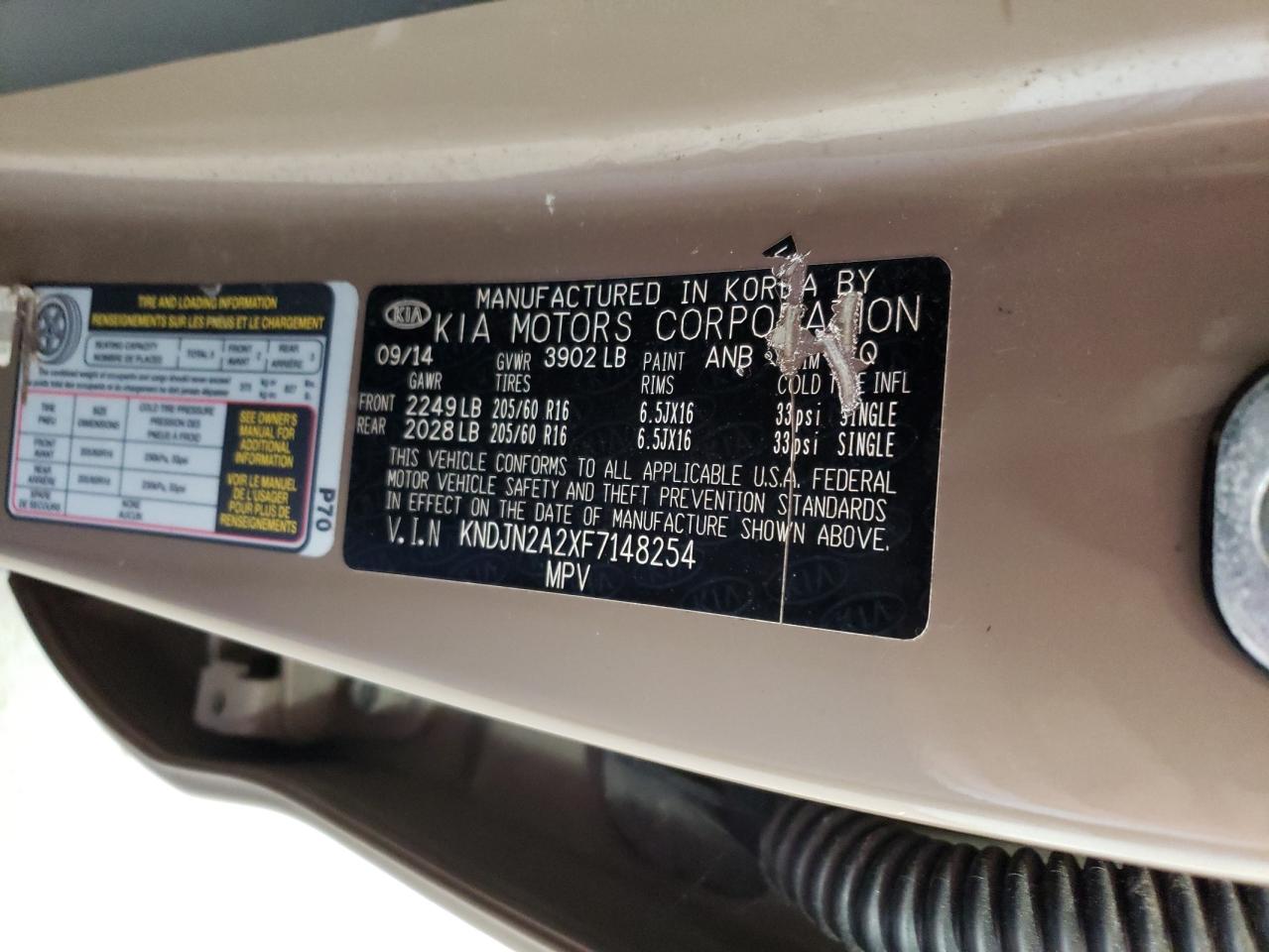 2015 Kia Soul VIN: KNDJN2A2XF7148254 Lot: 65281084