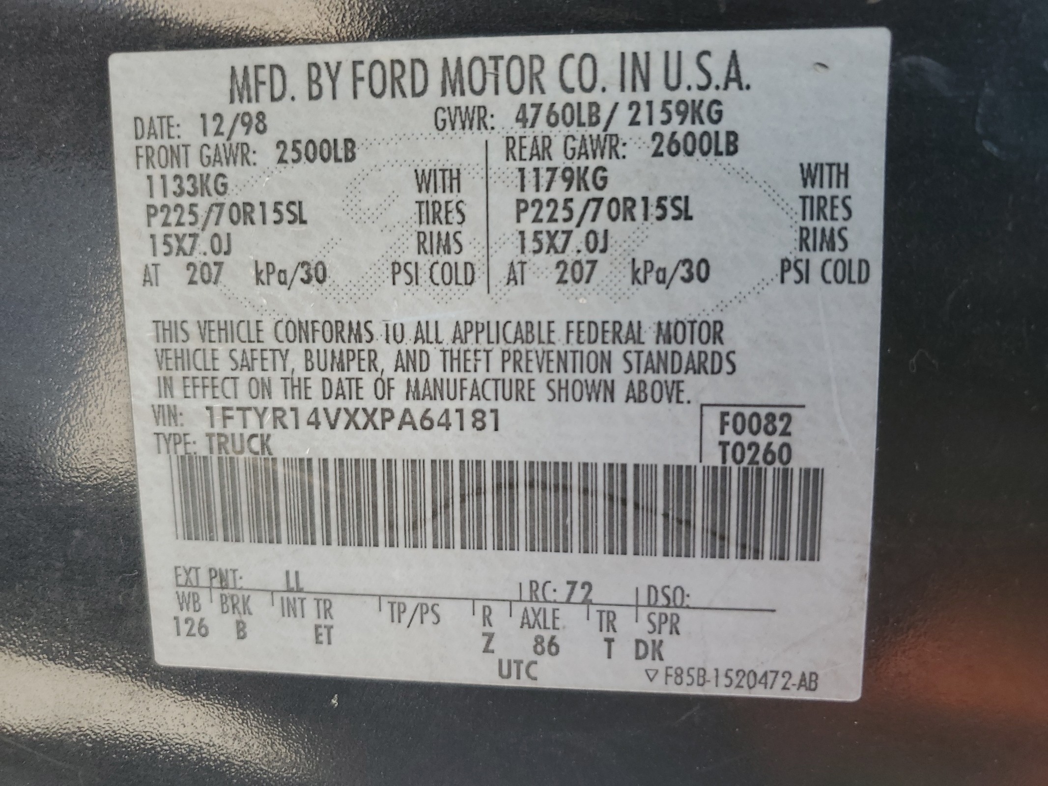 1FTYR14VXXPA64181 1999 Ford Ranger Super Cab