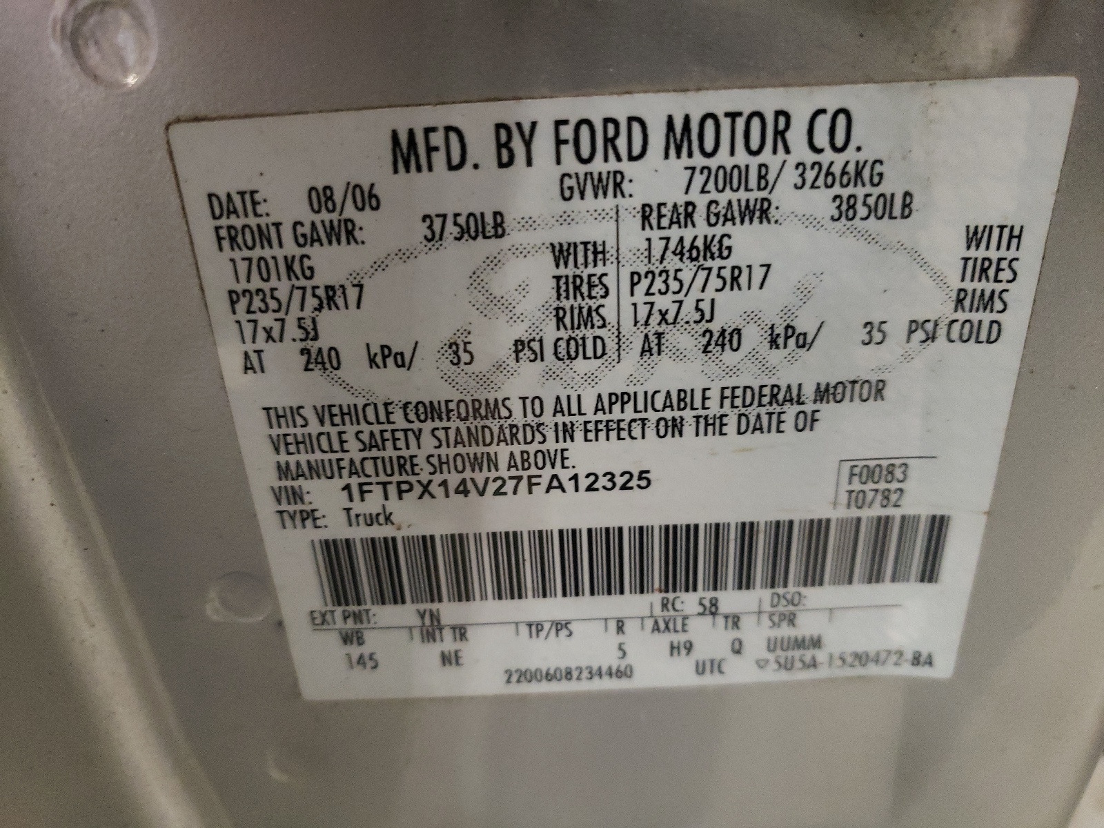 1FTPX14V27FA12325 2007 Ford F150