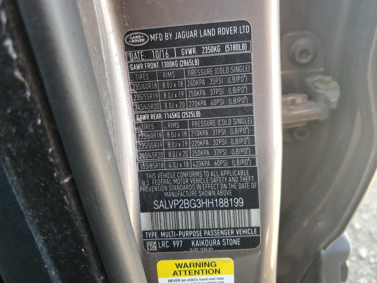 2017 Land Rover Range Rover Evoque Se VIN: SALVP2BG3HH188199 Lot: 65216004