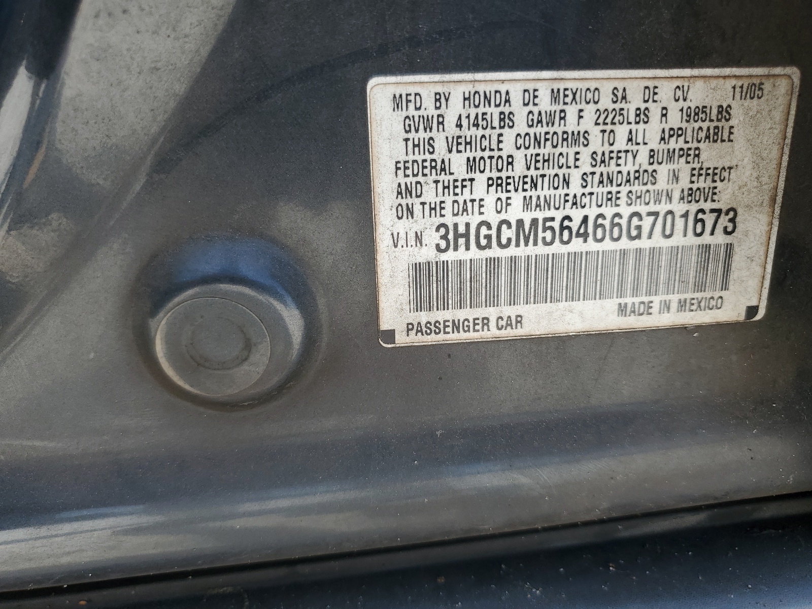 3HGCM56466G701673 2006 Honda Accord Lx