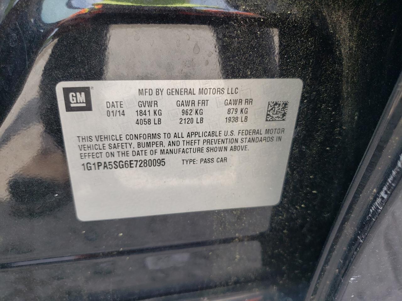 2014 Chevrolet Cruze Ls VIN: 1G1PA5SG6E7280095 Lot: 62557244