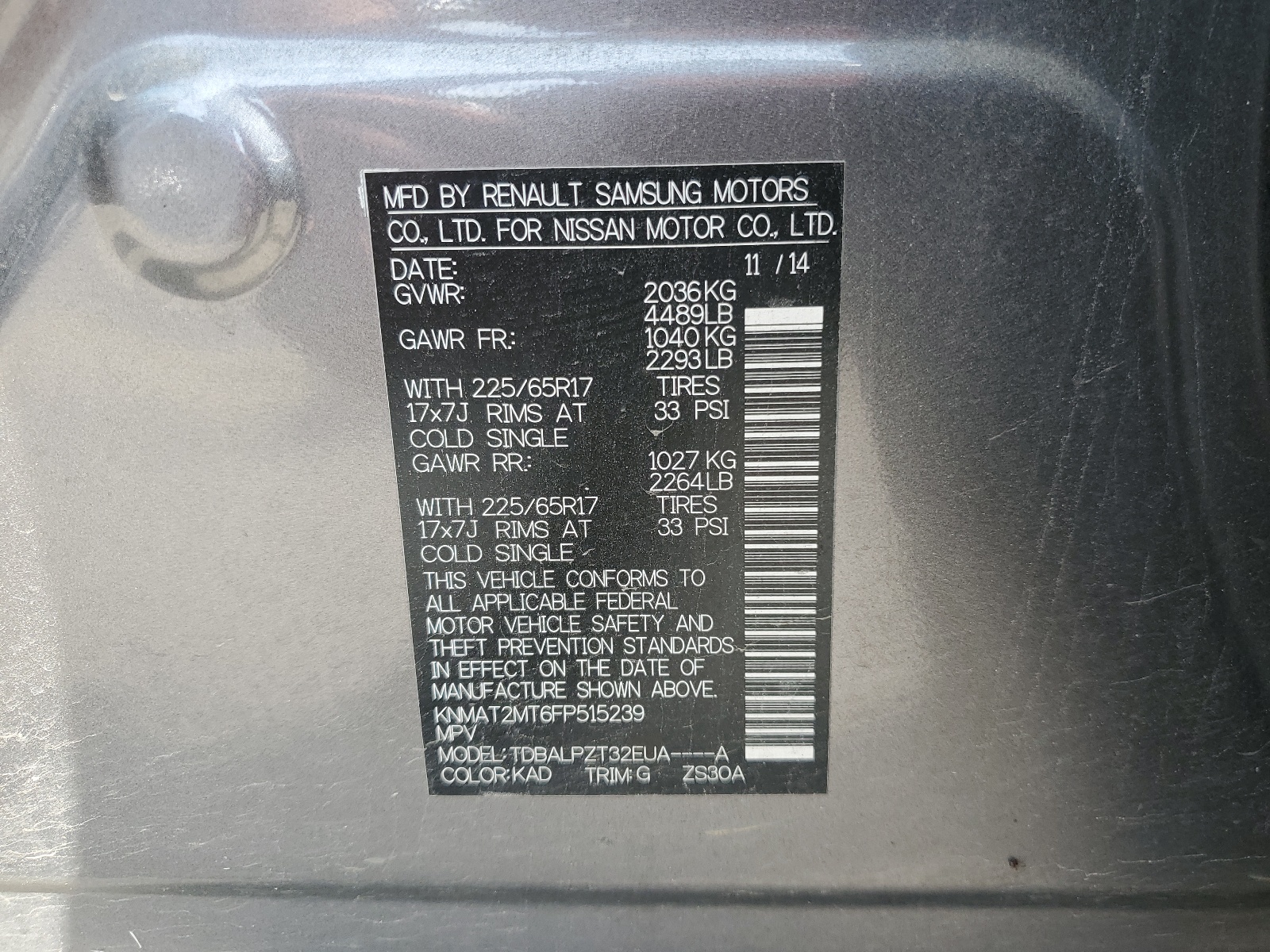 KNMAT2MT6FP515239 2015 Nissan Rogue S