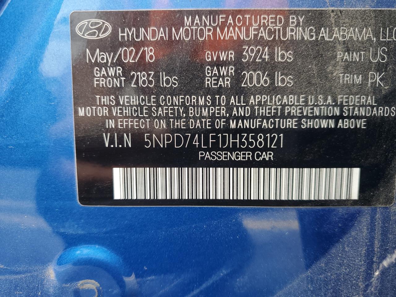 2018 Hyundai Elantra Se VIN: 5NPD74LF1JH358121 Lot: 64758464