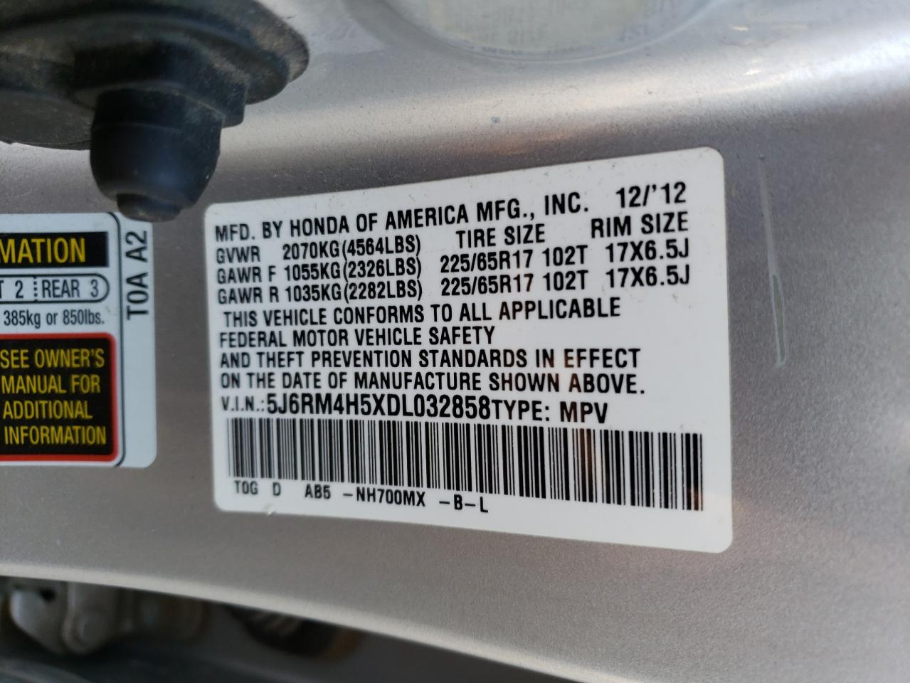 2013 Honda Cr-V Ex VIN: 5J6RM4H5XDL032858 Lot: 64274974