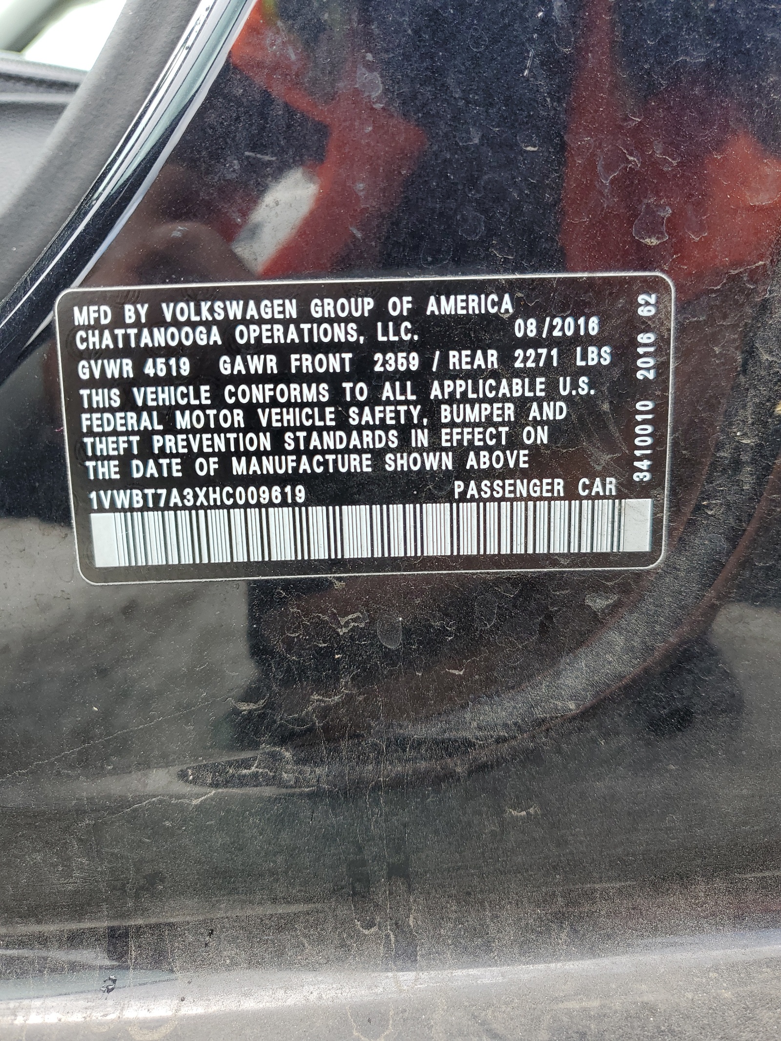 1VWBT7A3XHC009619 2017 Volkswagen Passat Se