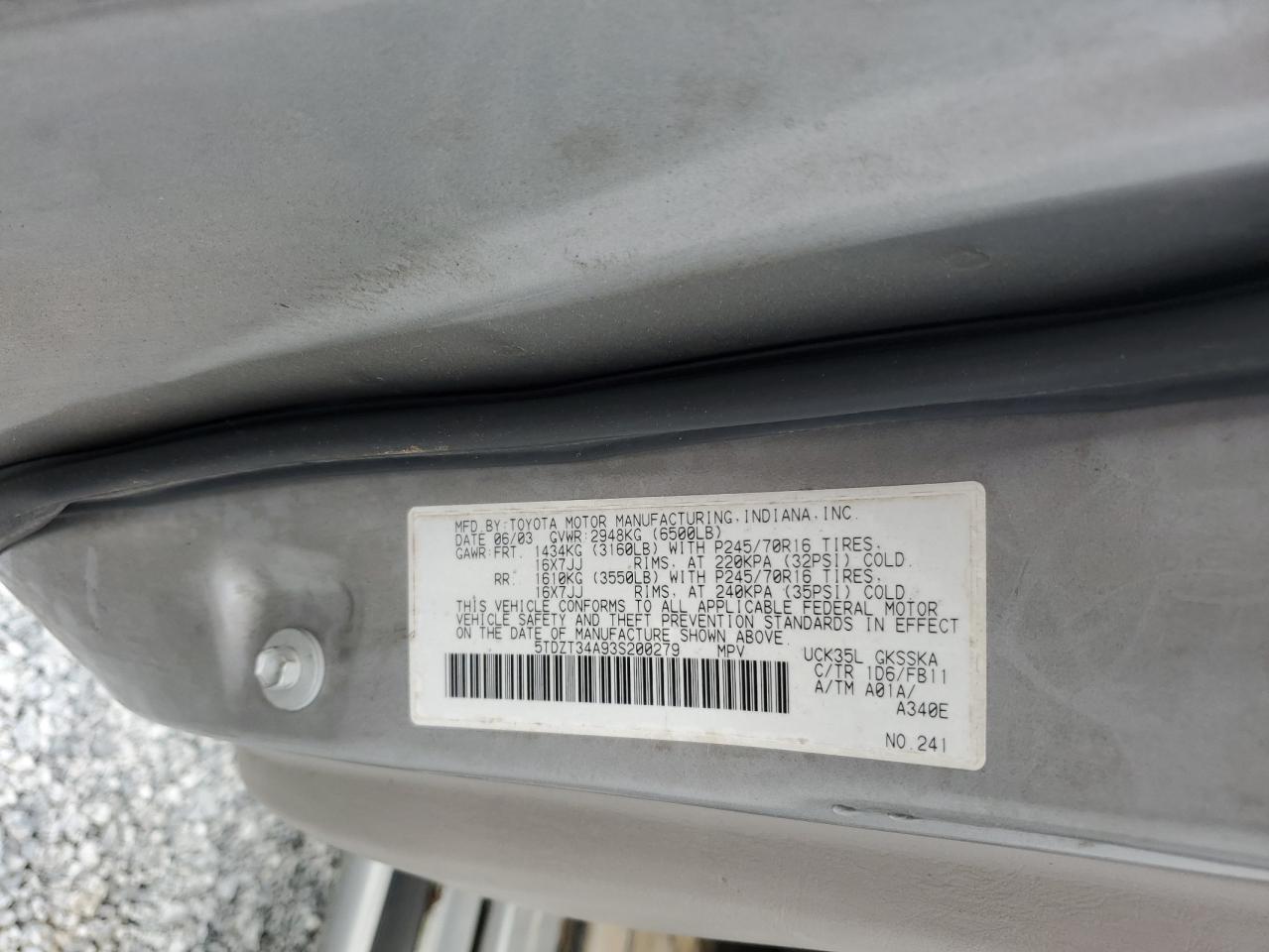 2003 Toyota Sequoia Sr5 VIN: 5TDZT34A93S200279 Lot: 63926354