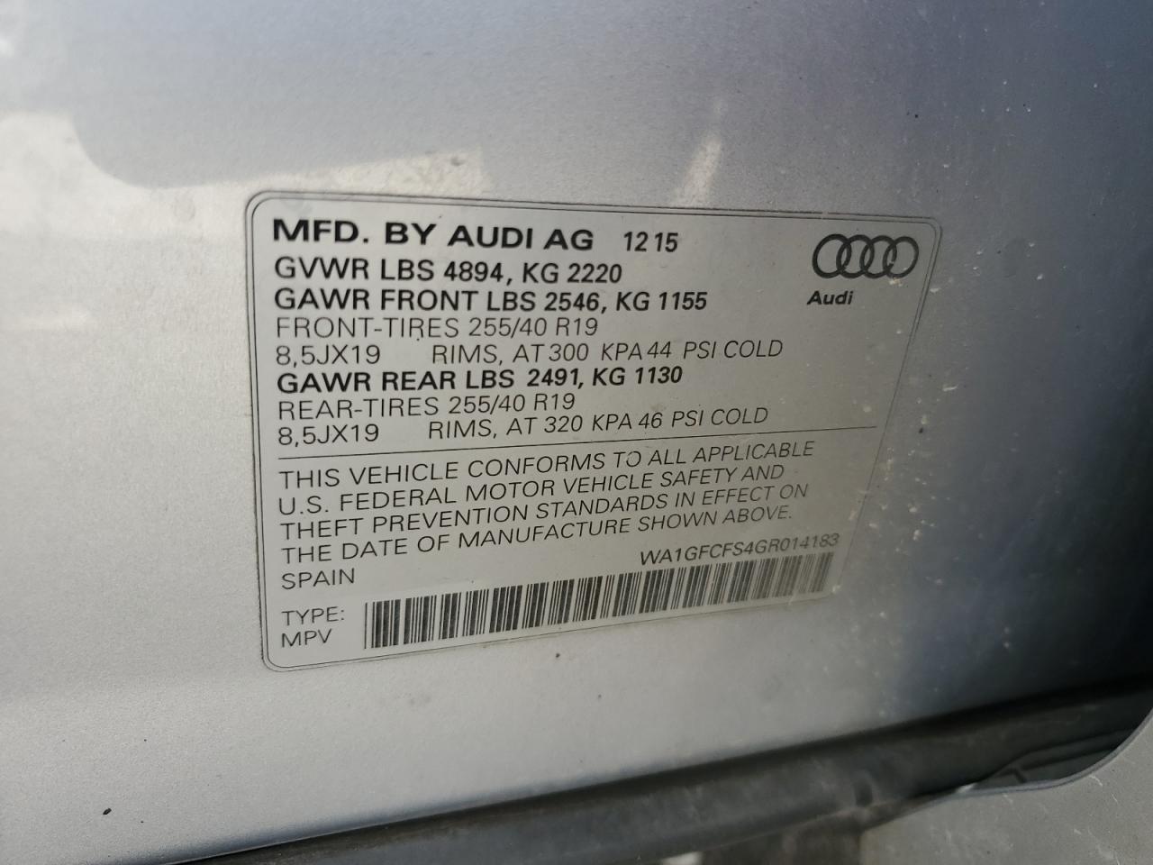 WA1GFCFS4GR014183 2016 Audi Q3 Prestige