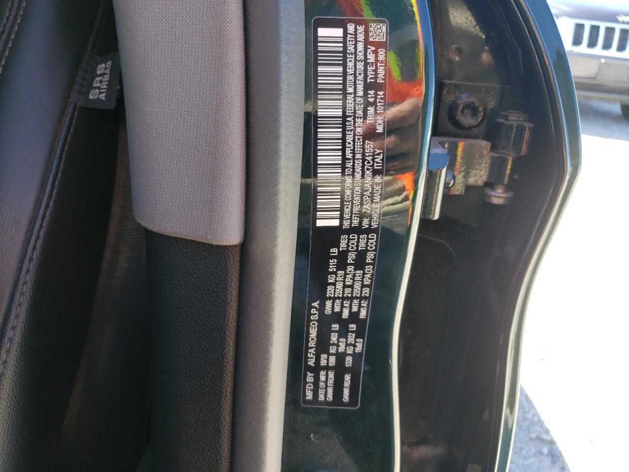 2019 Alfa Romeo Stelvio VIN: ZASPAJAN6K7C41557 Lot: 59415244