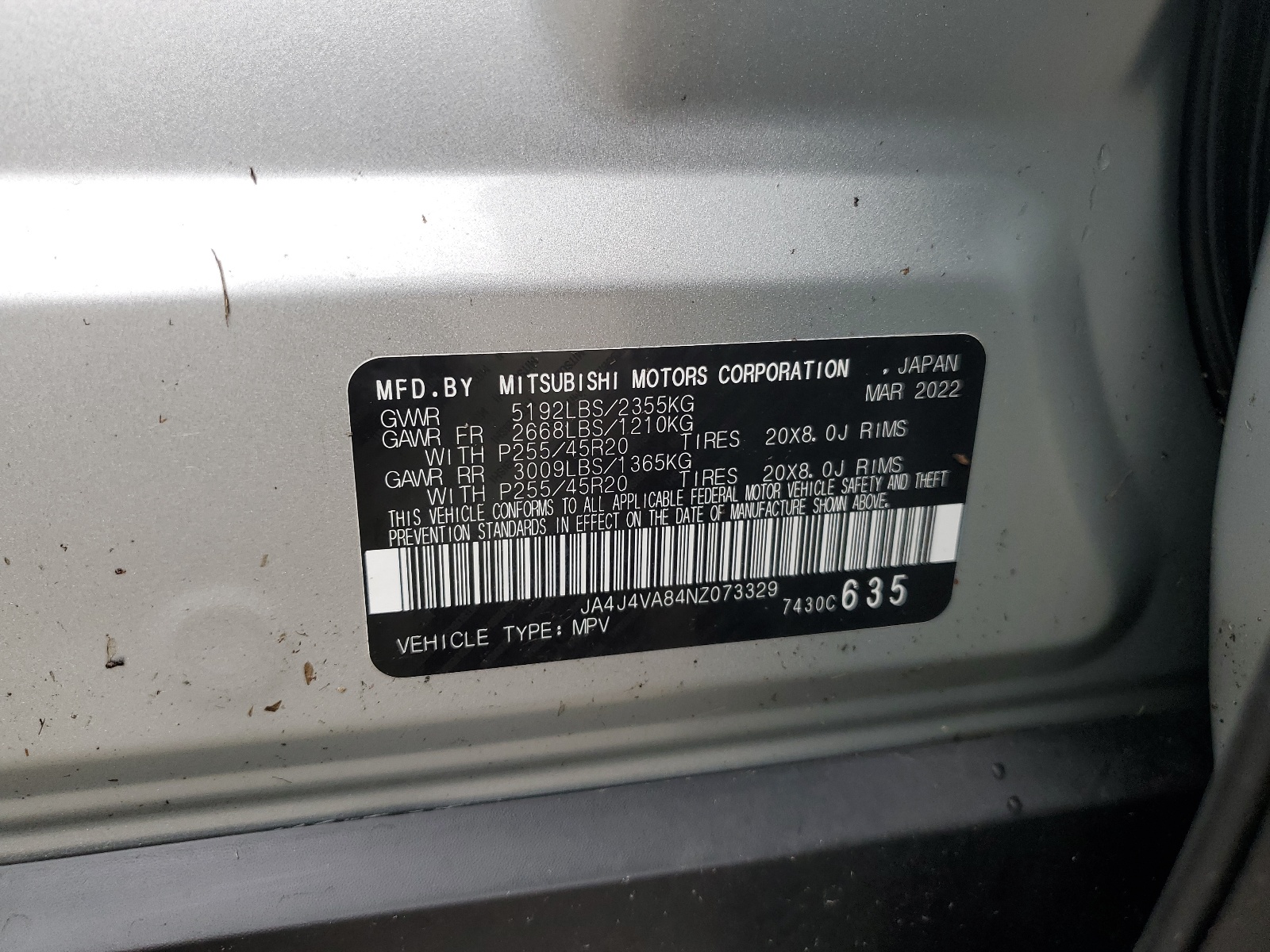 JA4J4VA84NZ073329 2022 Mitsubishi Outlander Sel