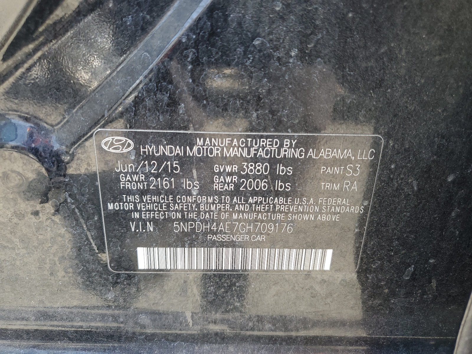 2016 Hyundai Elantra Se vin: 5NPDH4AE7GH709176