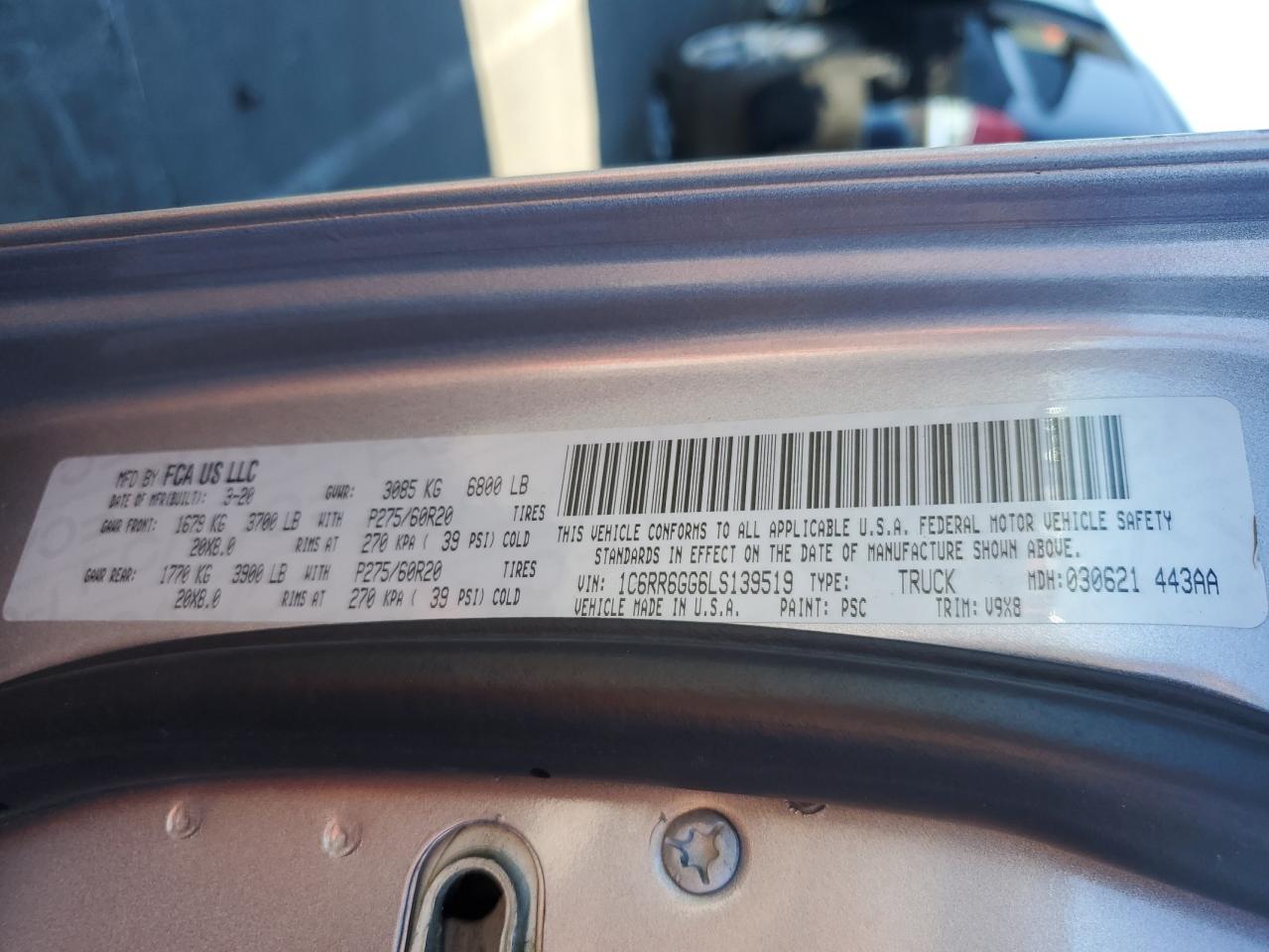 2020 Ram 1500 Classic Warlock VIN: 1C6RR6GG6LS139519 Lot: 61714714