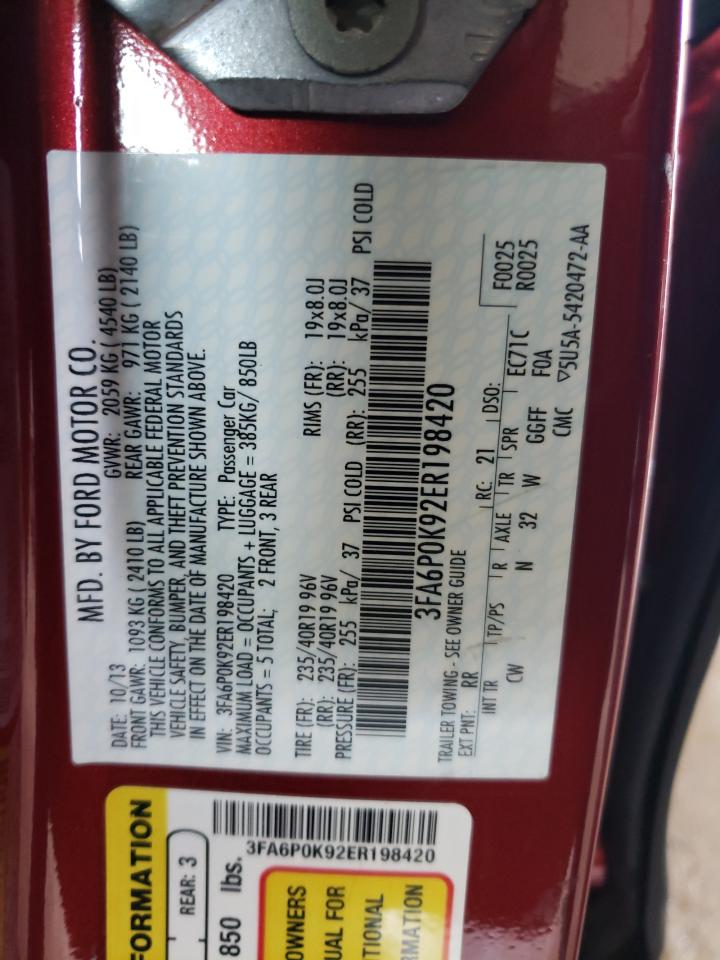 2014 Ford Fusion Titanium VIN: 3FA6P0K92ER198420 Lot: 63839374